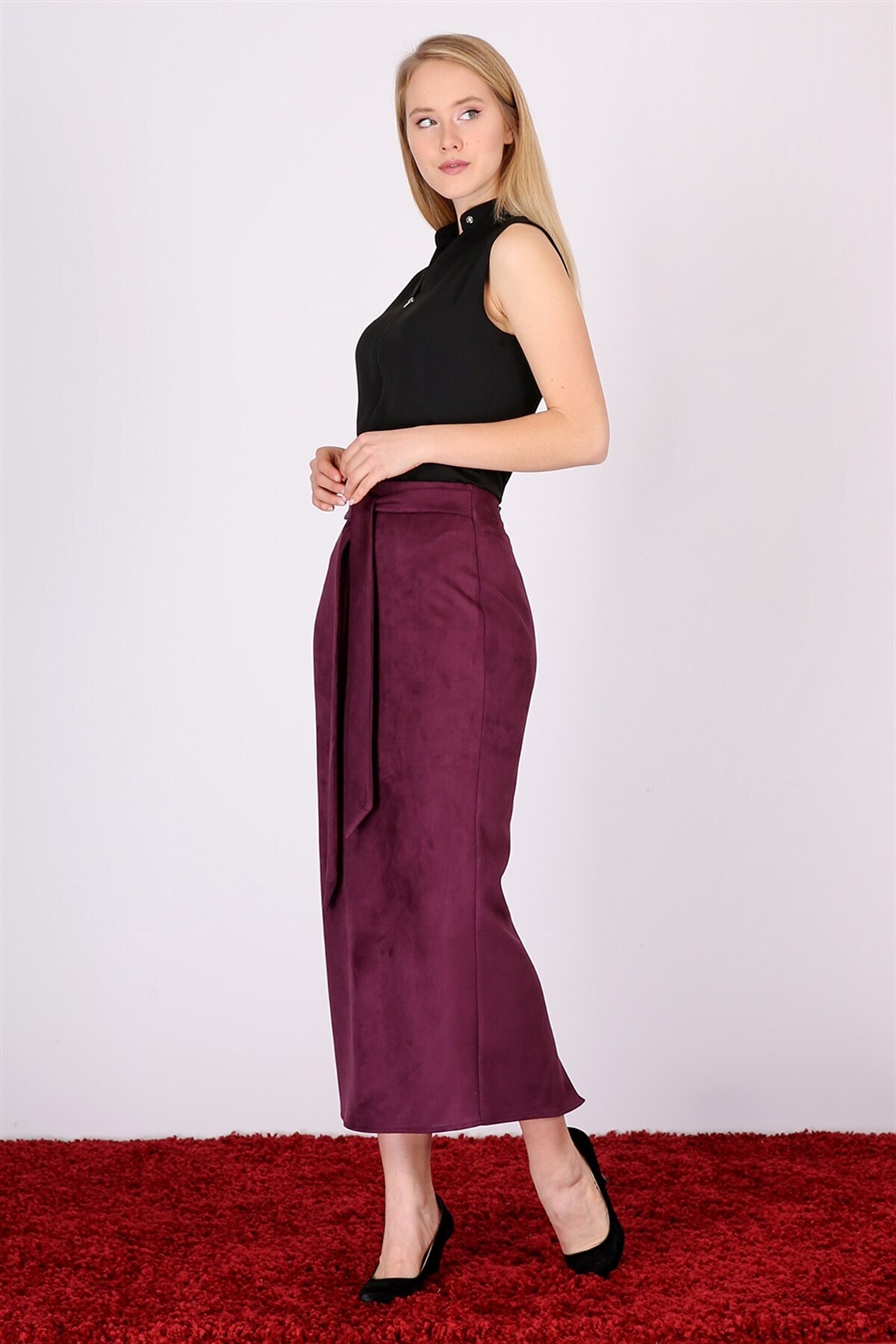 apsen Kadın Mor Bağlama Detaylı Süet Tesettür Etek 1962/90