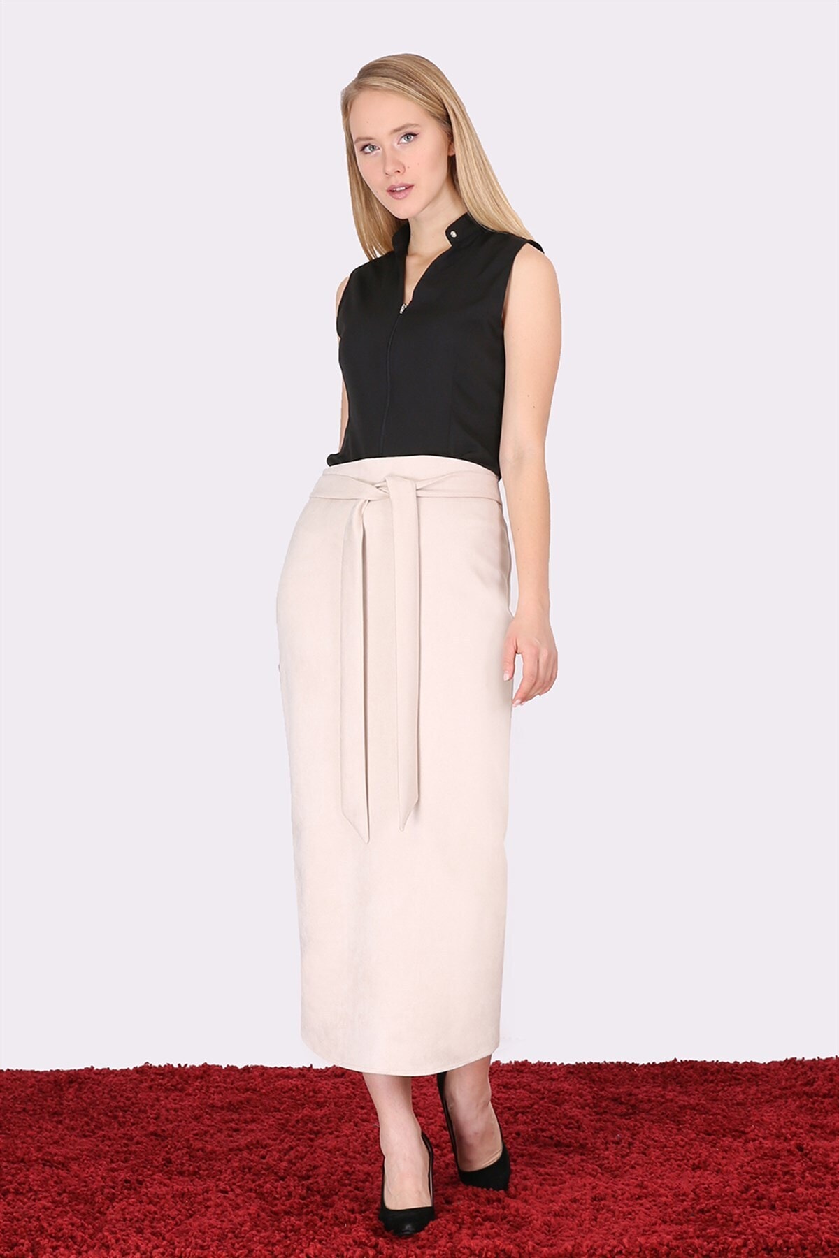 apsen Kadın Bej Bağlama Detaylı Süet Tesettür Etek 1962/90