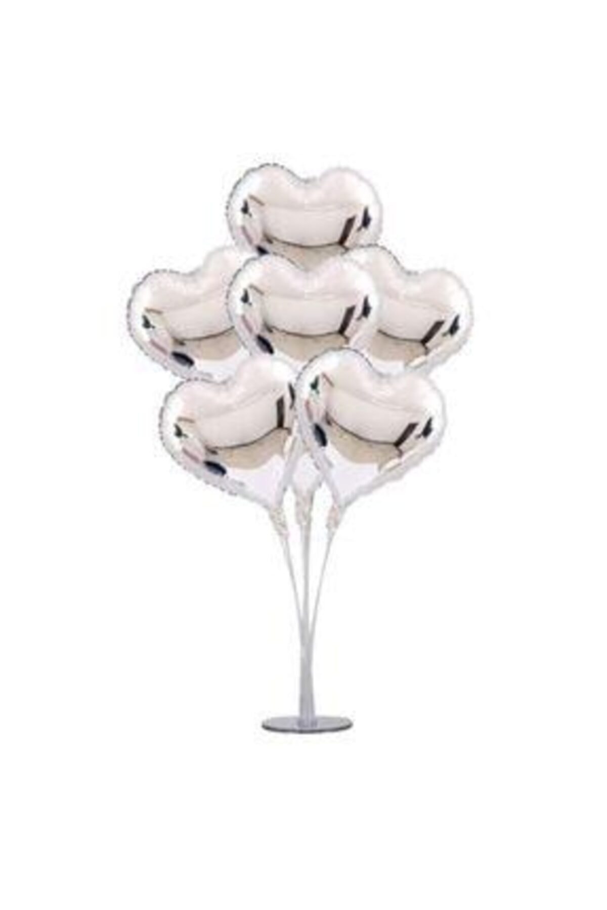 Şeker Adası Ayaklı Kalp Balon Standı + Gümüş- Silver Folyo Kalp Balonlar--skradaparti223