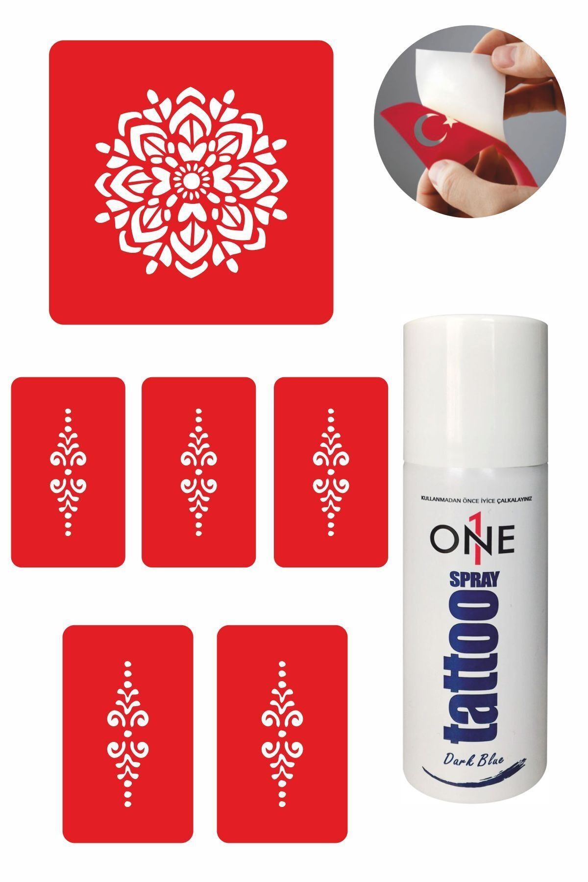 ONE SPRAY TATTOO Mandala Dövme Seti Dark Blue Sprey Ve 5 Desen 7705825