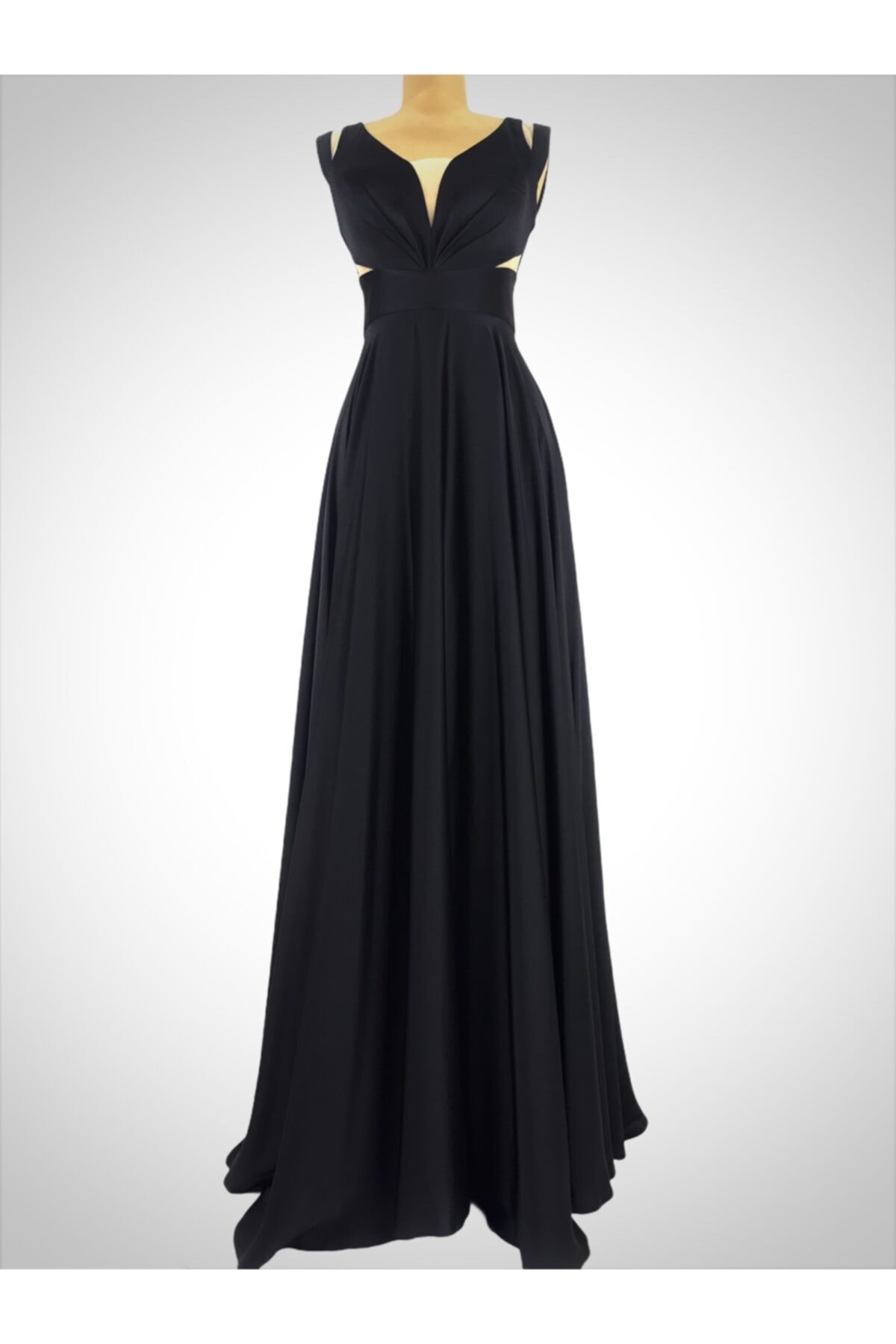 eflin Kadın Siyah  Abiye Sade Sırt Dekolteli