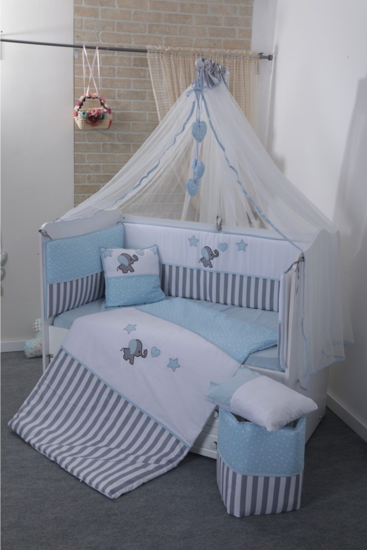 Mini Baby Doddobebek Acqua Mavi Beşik Bebek Uyku Seti 70x130 Ölçü