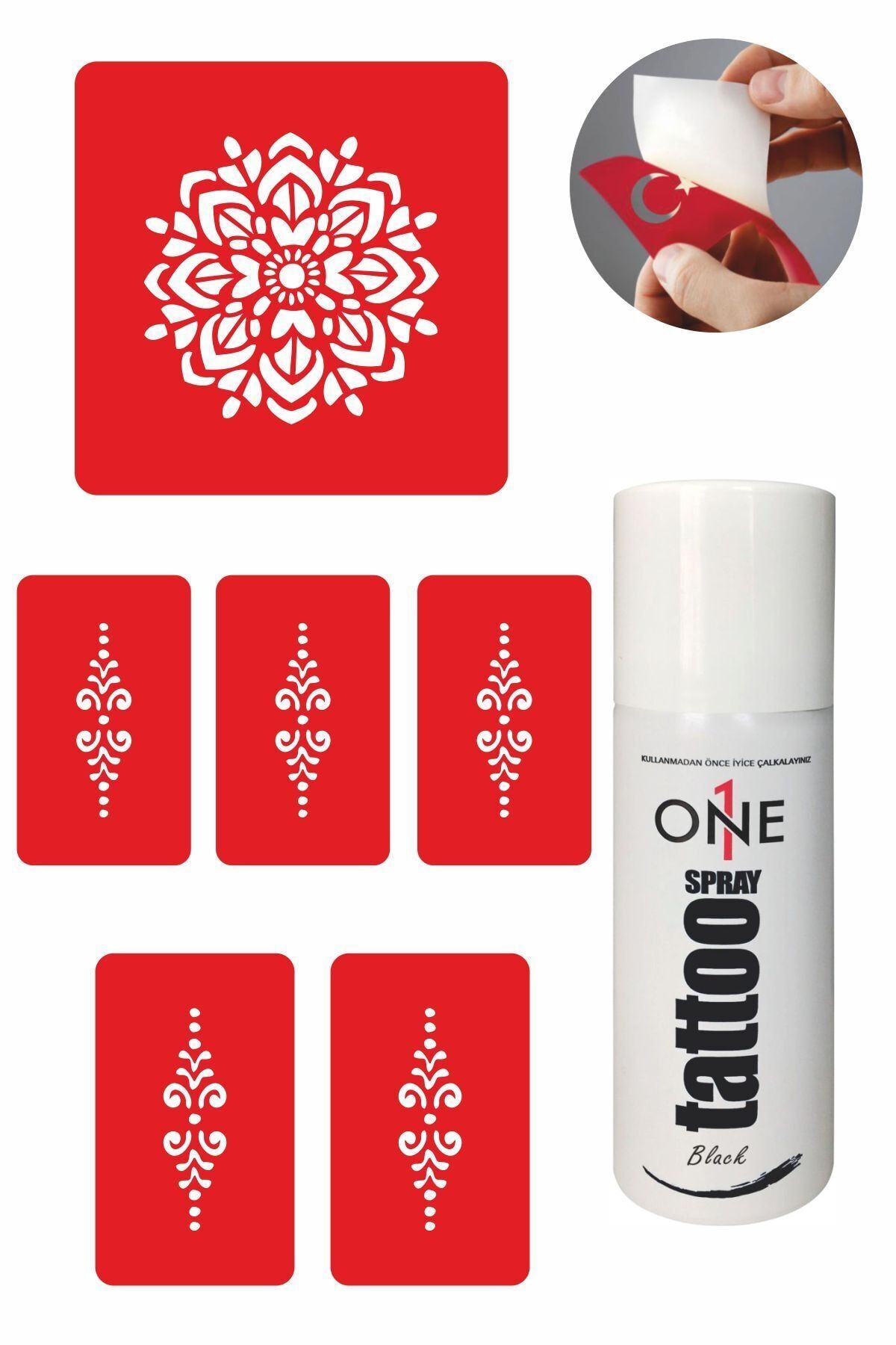 ONE SPRAY TATTOO Mandala Dövme Seti Siyah Sprey Ve 5 Desen 7705815