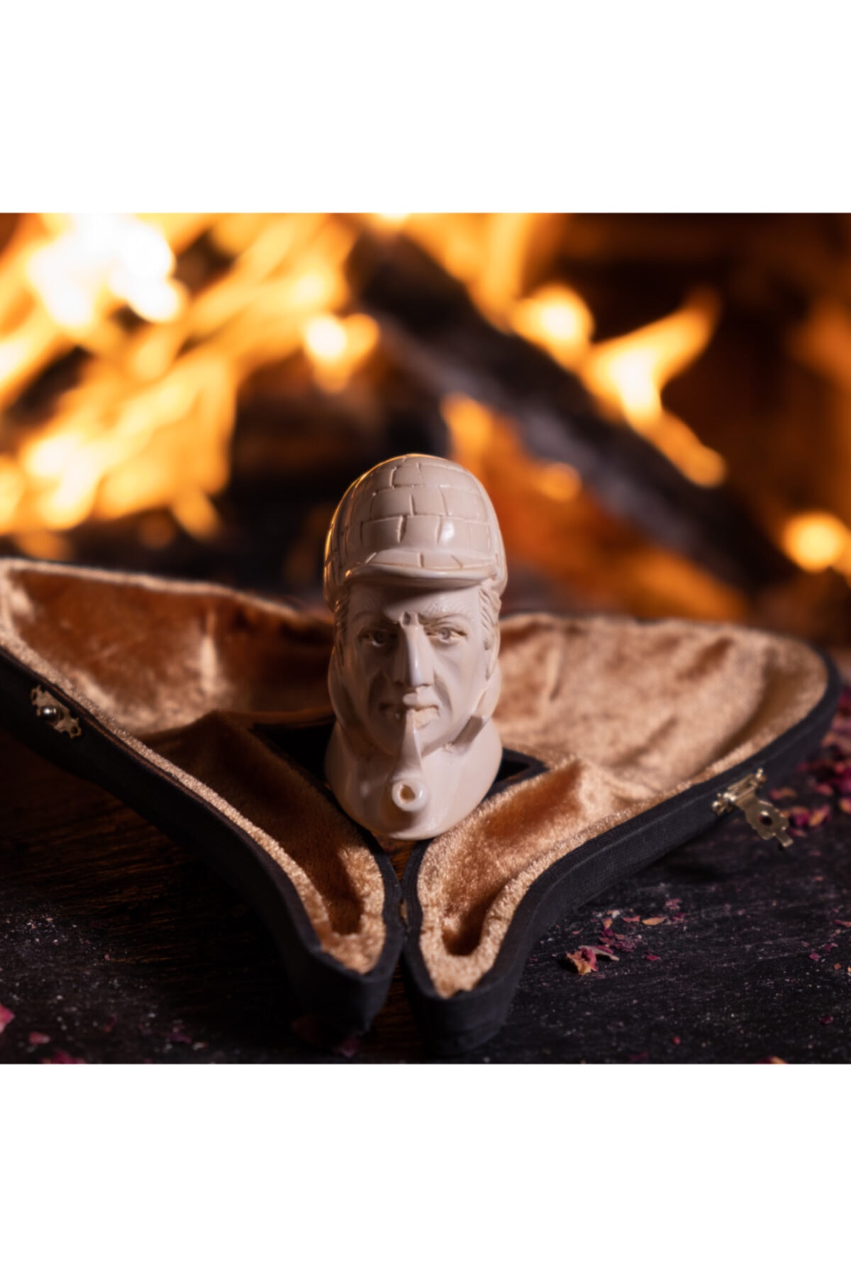 Finecraft 1.kalite El Işçiliği Sherlock Holmes Figürlü Doğal Lüle Taşı Pipo Özel Kutulu