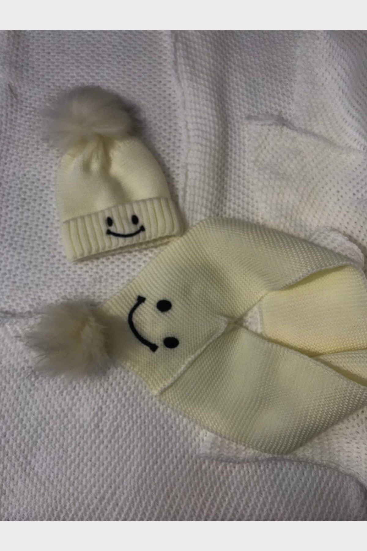 Vemod Unisex Çocuk Kemik 2 li Gülen Yüz Bere Takımı