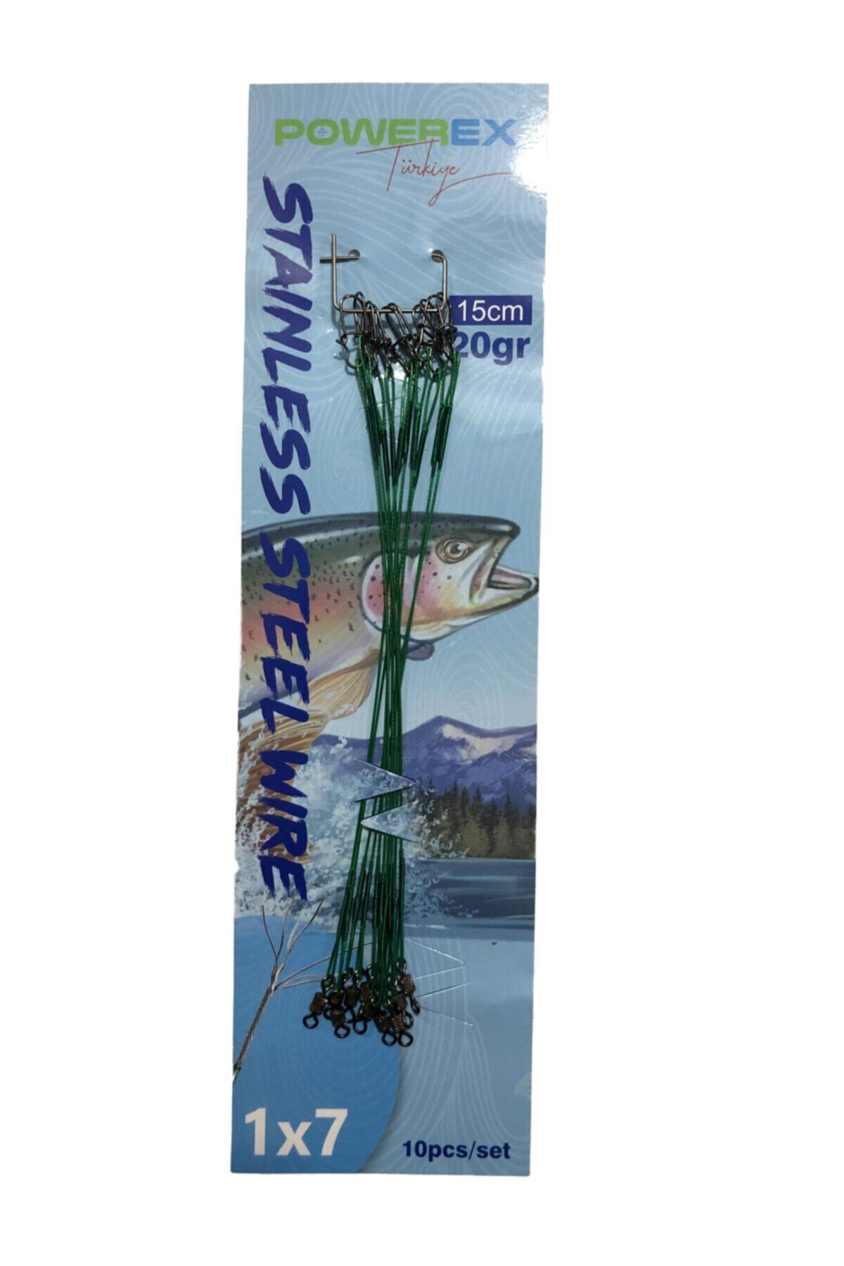 POWEREX 25cm. 10'lu Paket Klipsli Bilyeli Fırdöndülü Turna Çinekop Çelik Teli