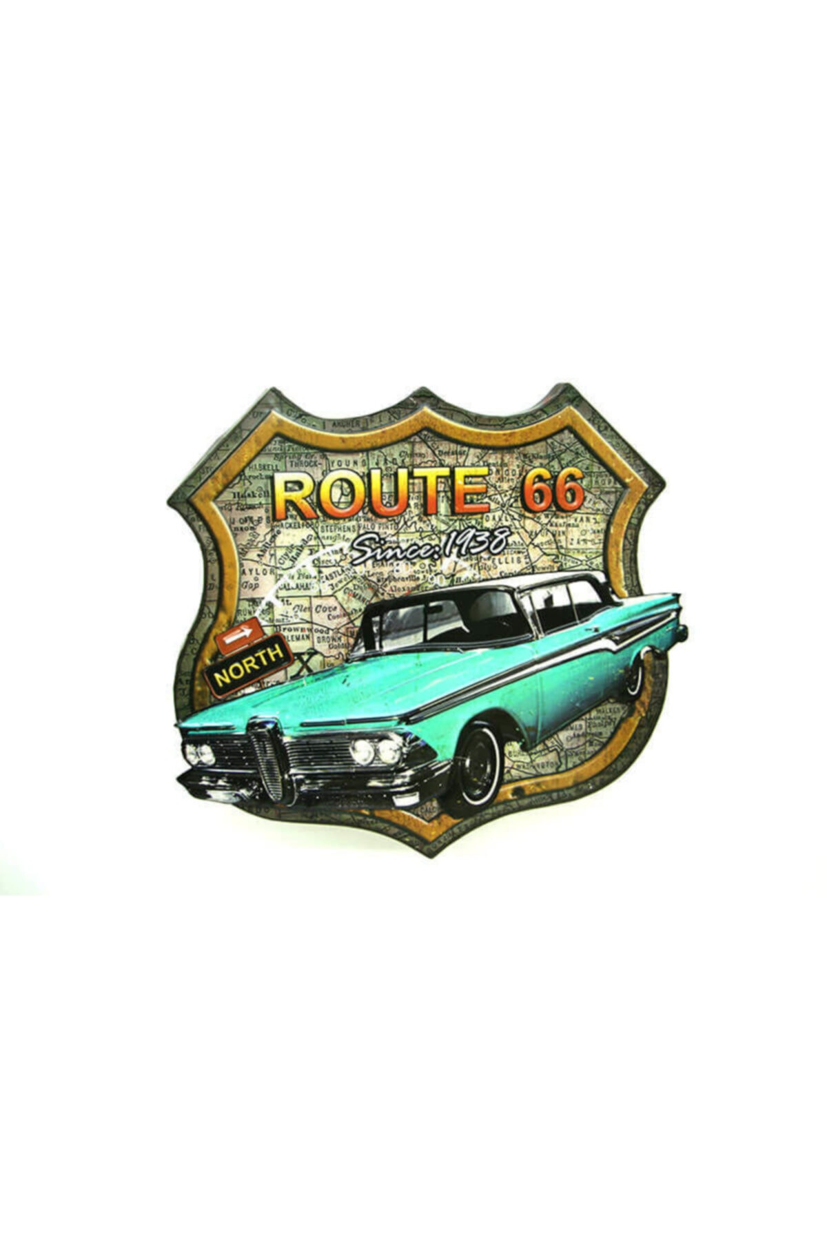 MNK Home Dekoratif 3d Route66&mavi Chevrolet Temalı Duvar Panosu Yy40002