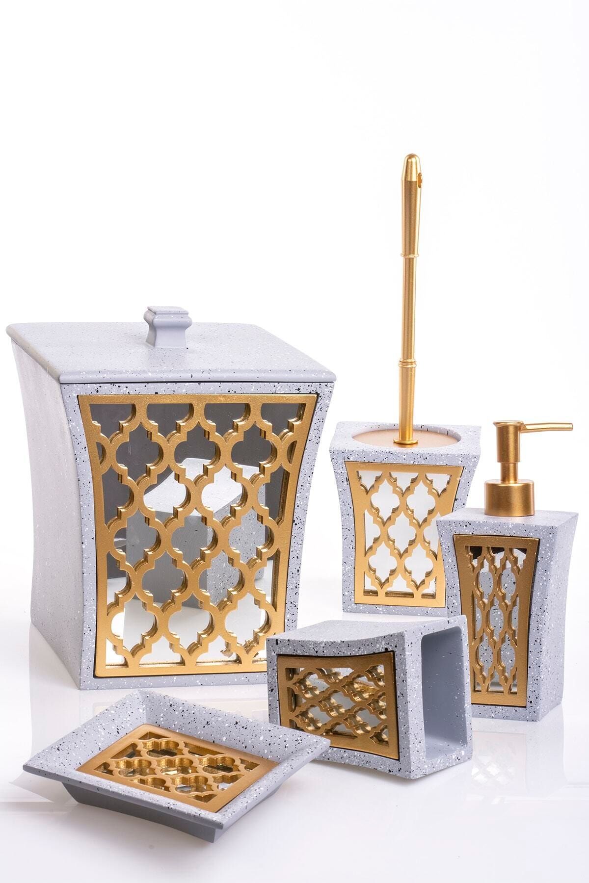 TİLA HOME Aynalı Motif 5 Parça Lüks Banyo Seti