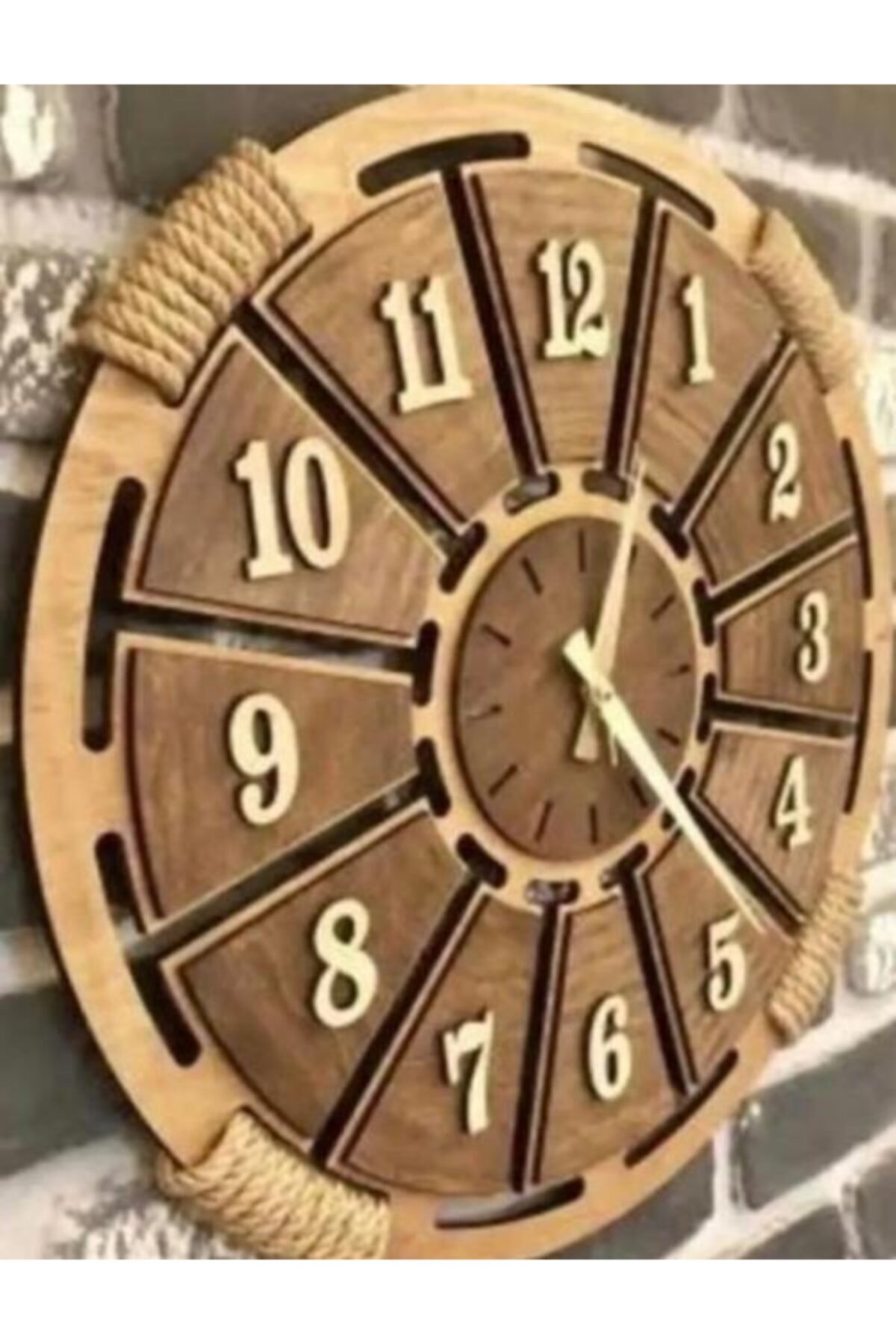 AHŞAP ATÖLYE Ahşap Duvar Saati Halatlı Hasır Detay 55x55)