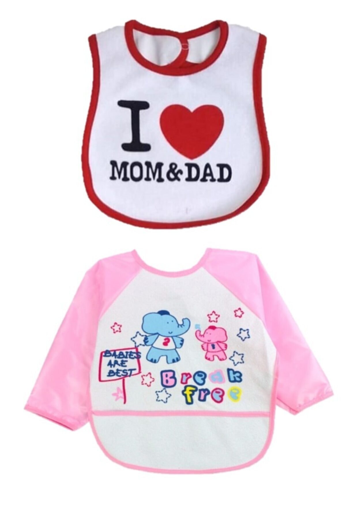 Babybiss 2 Adet Figürlü Ve Giyilebilir Renkli Kollu Mama Önlüğü