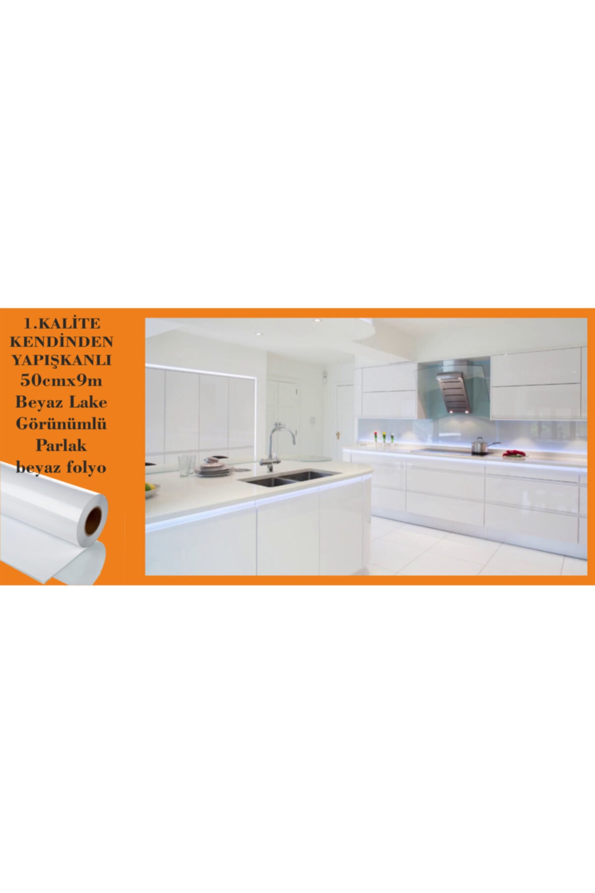 efe afiş Mutfak Dolabı Ve Mobilya Kaplama Lake Görünümlü Folyo Beyaz Renk Stecker 50cmx9m Ölçüllerinde