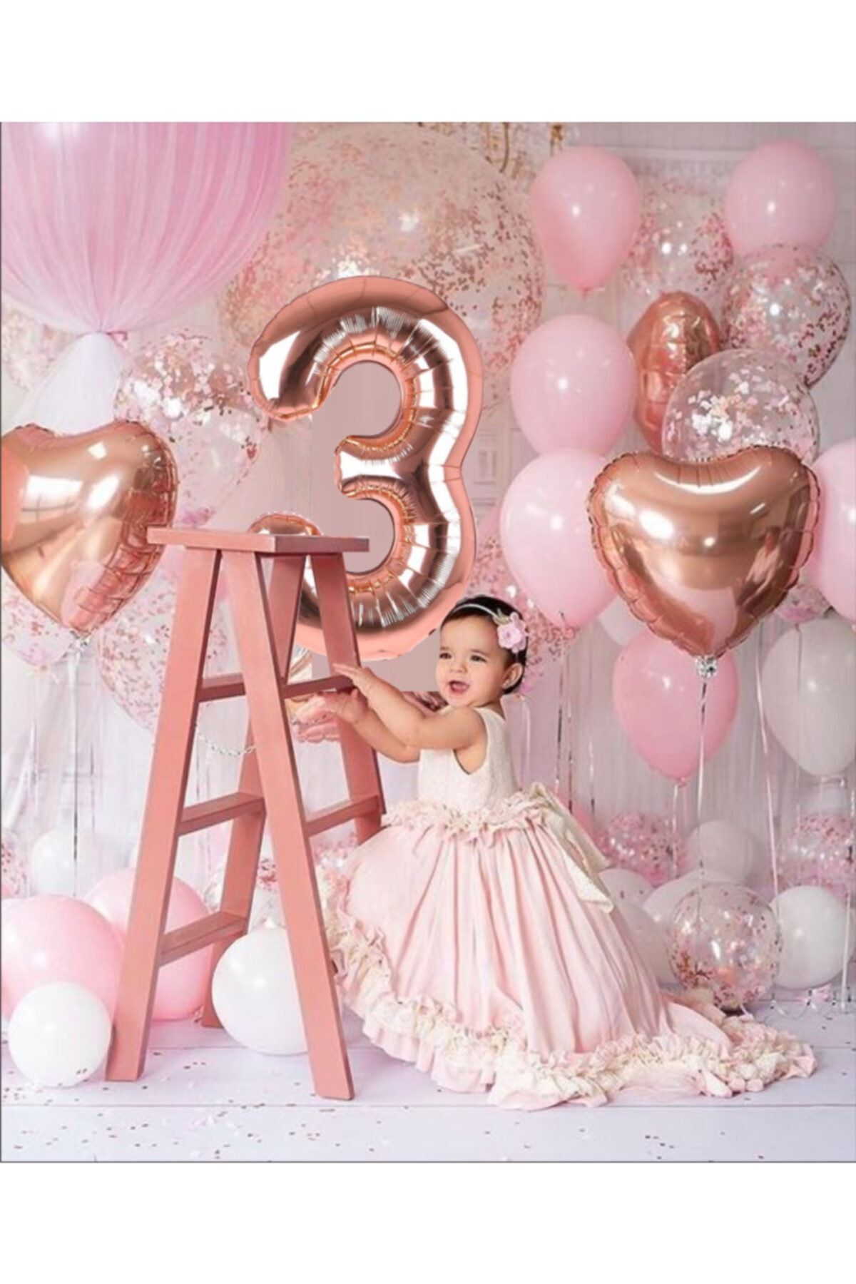 Ekin Süs 3 Yaş Rosegold Doğum Günü Balon Seti