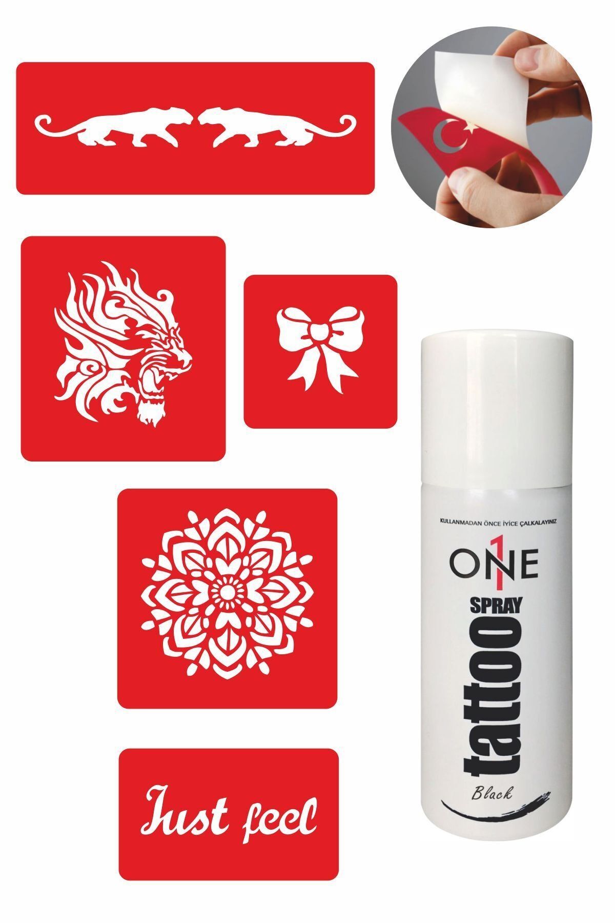 ONE SPRAY TATTOO Dövme Seti Siyah Sprey Ve 5 Desen 7706415