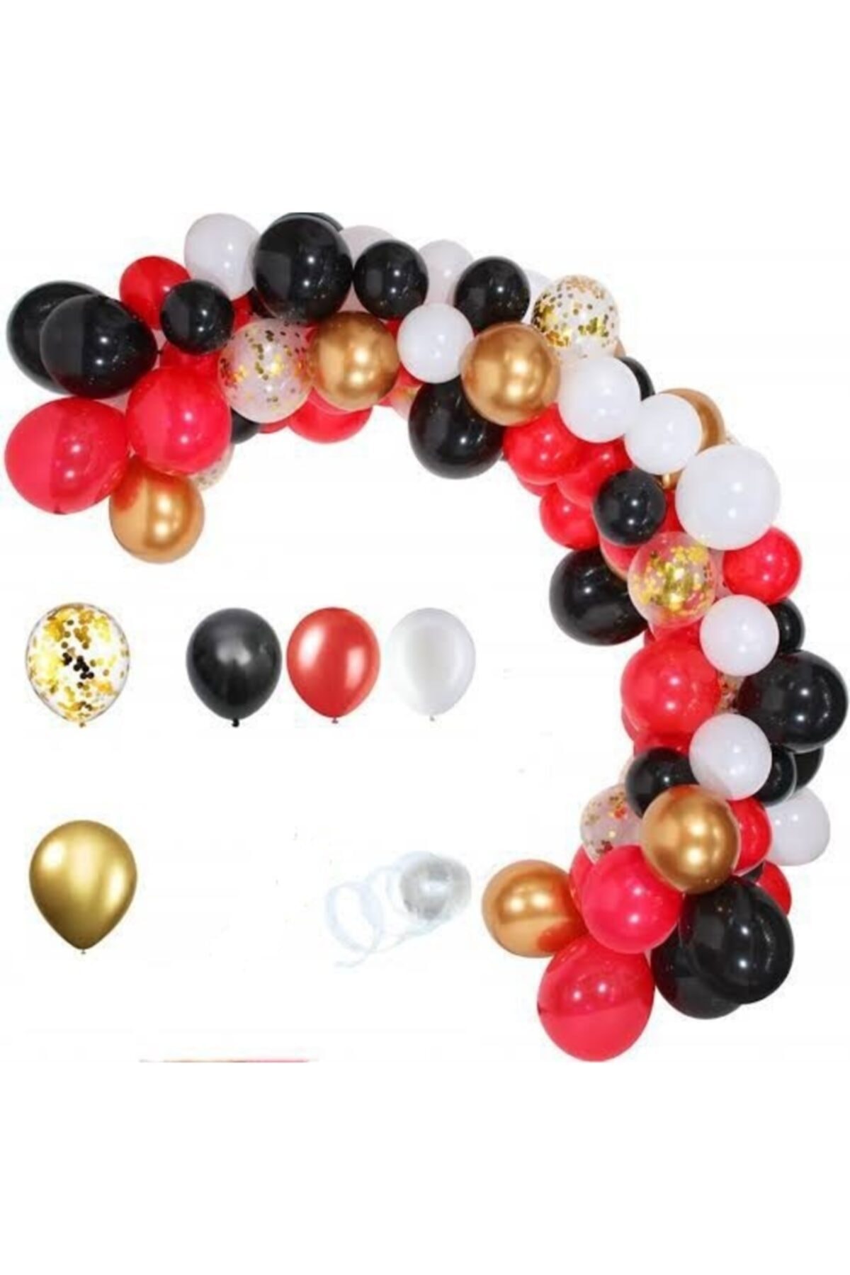 PartiVar Kırmızı Siyah Beyaz Balon Zinciri Şeridi