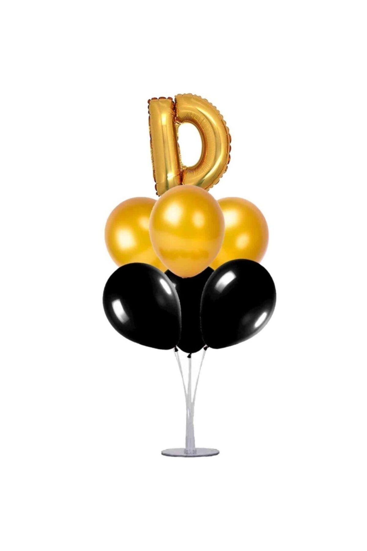 PartiVar D Harfi 100 Cm Gold Siyah Balonlu Gold Harfli Balon Standı