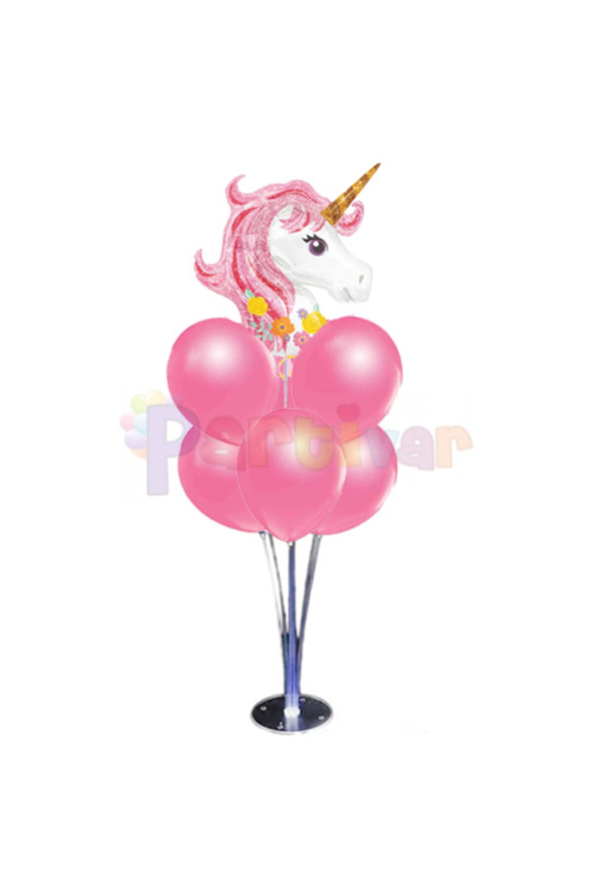 PartiVar 100 Cm - Unicorn Folyo Balonlu Pembe Balon Standı