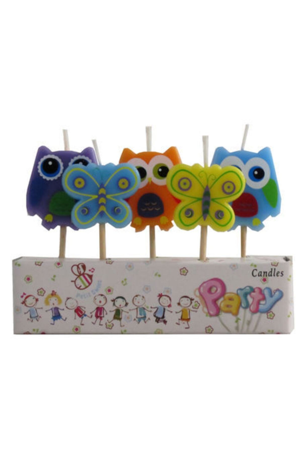 PartiVar Kelebek Baykuş Şekilli Set Mum 5 Li