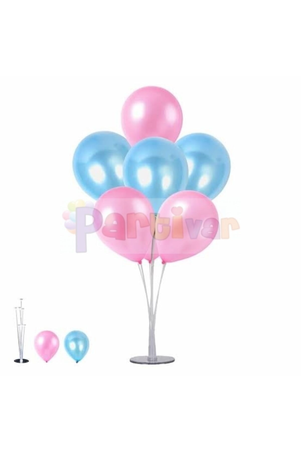 PartiVar Cinsiyet Mavi Pembe Metalik Balon Standı - 105 Cm