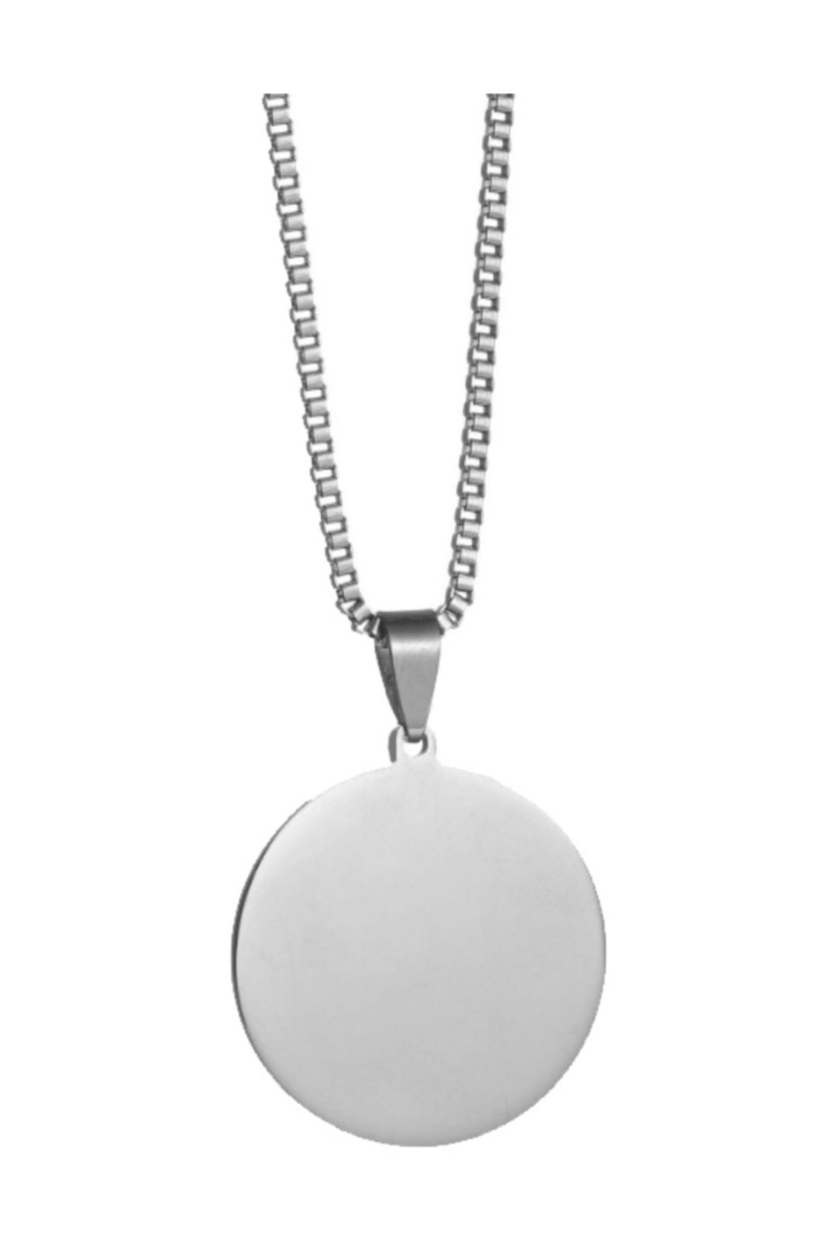 Chavin Unisex Gri Yuvarlak Madalyon Çelik Kolye eb36