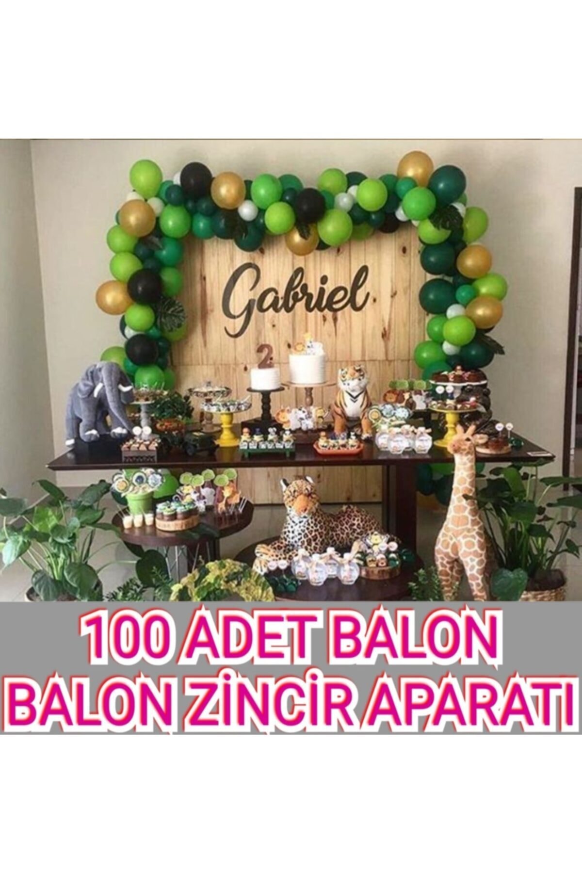 as balon 100 Adet Balon+zincir Orman Hayvanları Doğum Günü Için Uygun Renklerde Balon Zinciri Ve Balonları