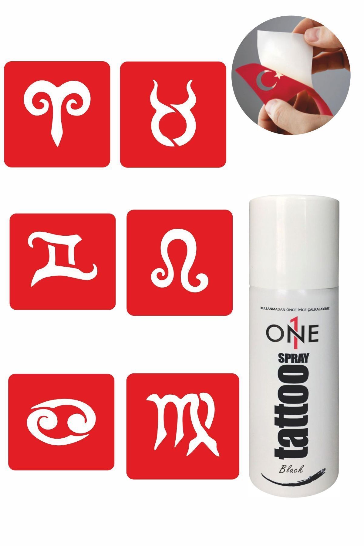 ONE SPRAY TATTOO Burçlar 1 Dövme Seti Siyah Sprey Ve 5 Desen 7702915