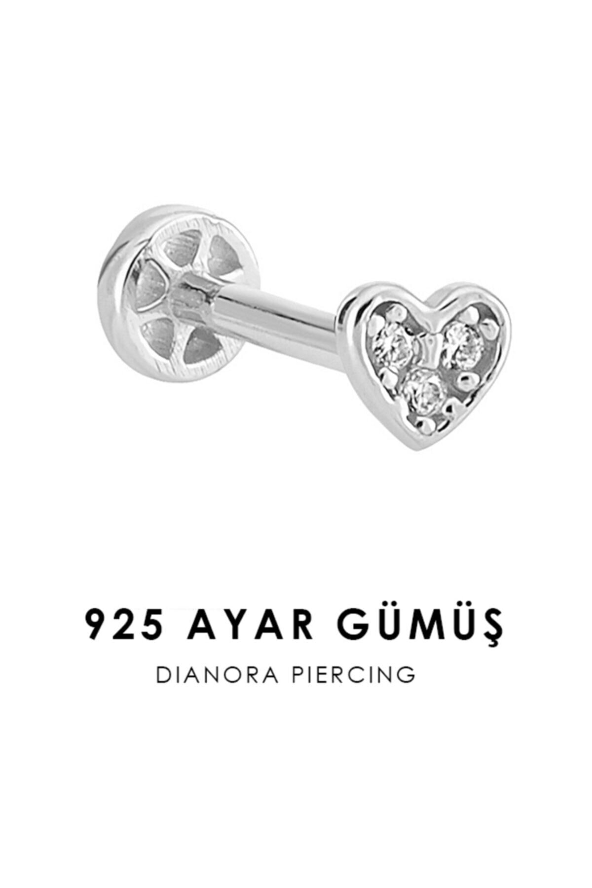 Dianora Piercing Taşlı Kalp Gümüş Tragus Piercing