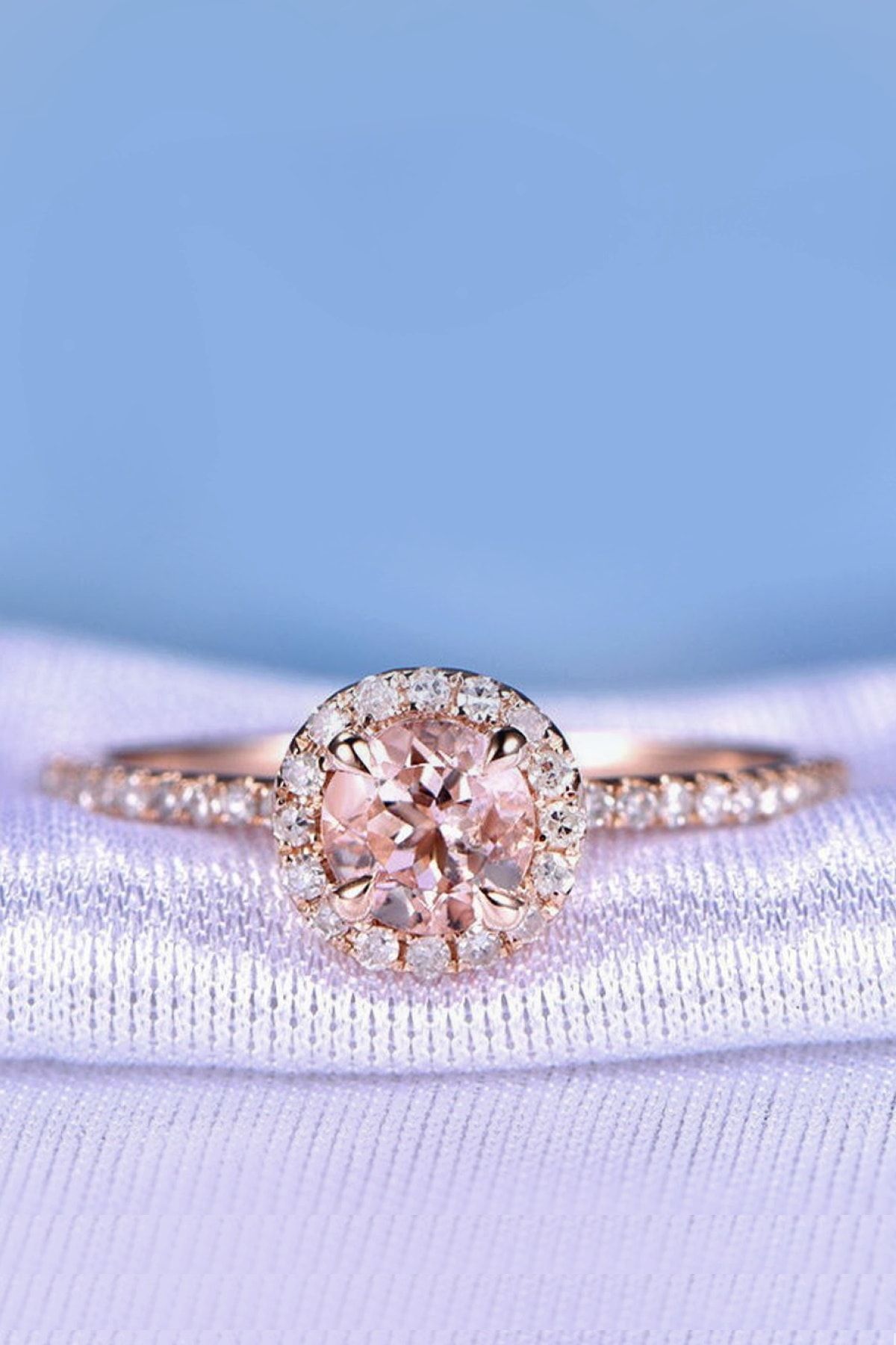 My Diamond Pembe Morganit Ve Pırlanta Yüzük 14 Ayar Rose Altın