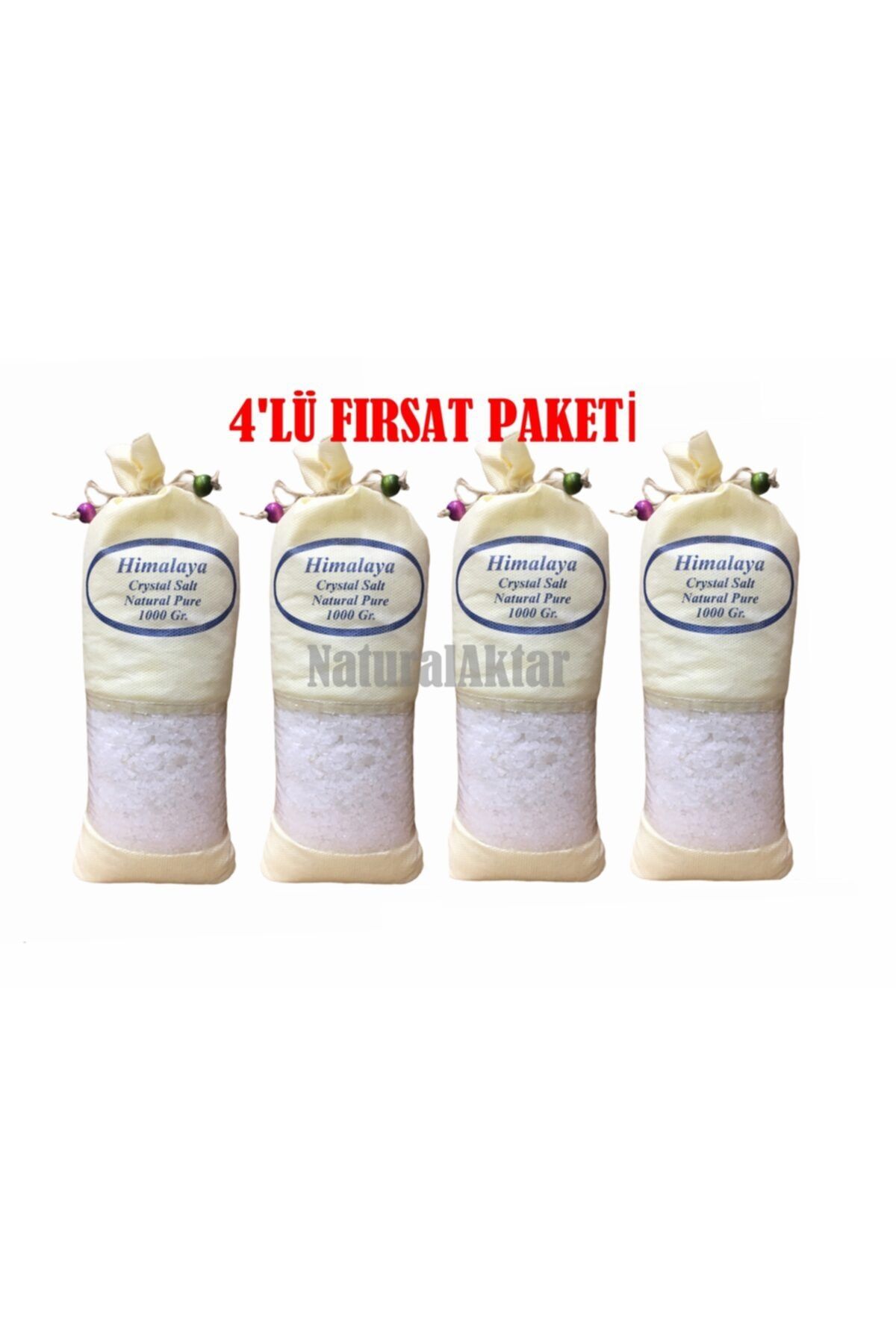 NaturalAktar Himalaya Kaya Tuzu, Beyaz Granül Tane, Öğütülmemiş( 1kgx4adet-4kg)