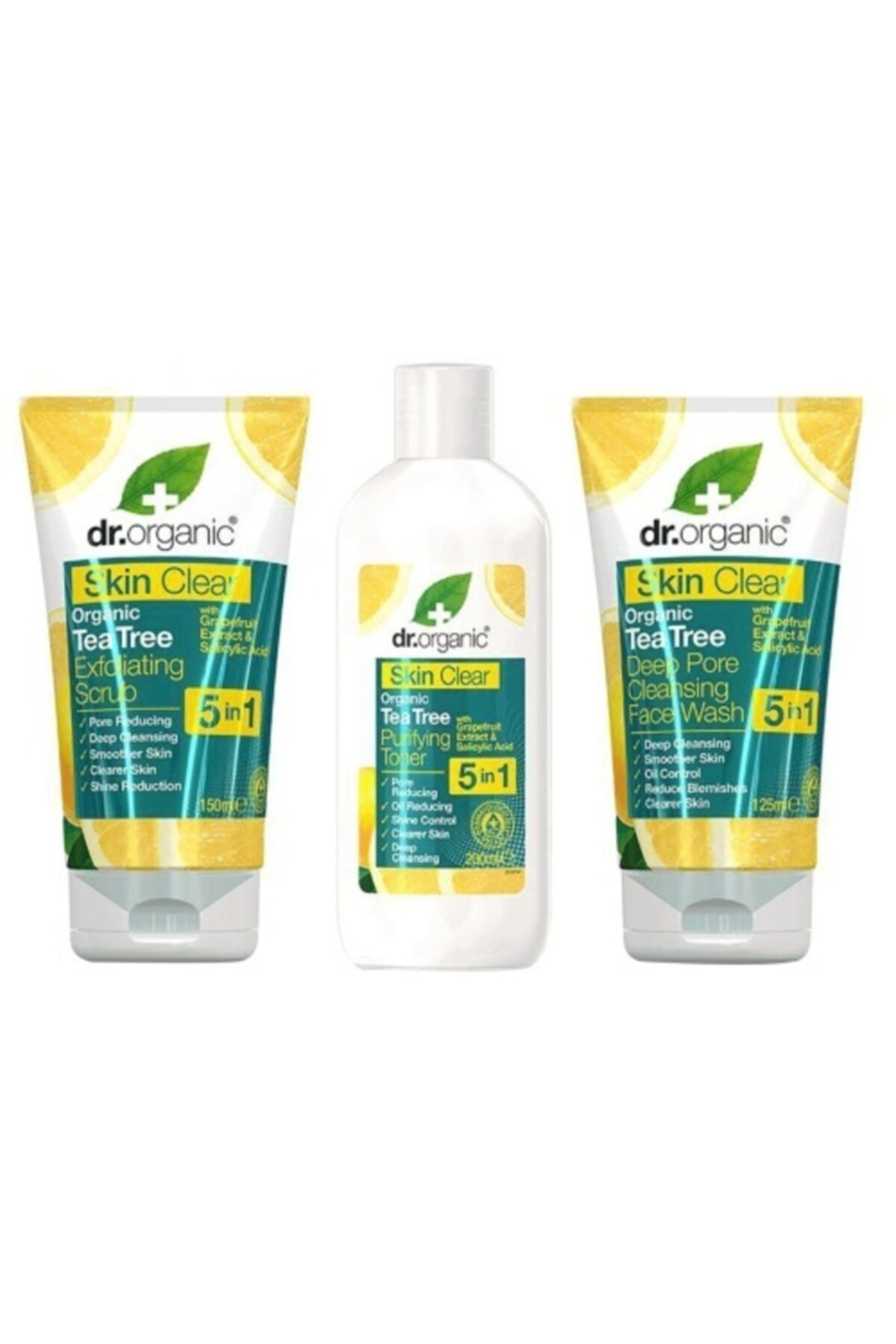 Dr. Organic Skin Clear Yüz 5 In 1 Scrub+yüz Tonik+yüz Yıkama Jeli 3 Lü Set