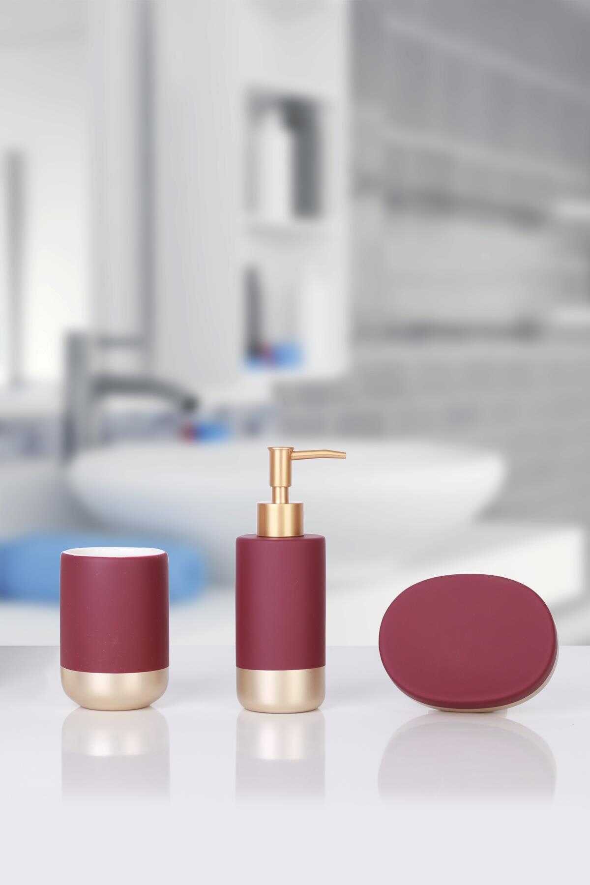 EFES HOME Acar Dore Seramik Mat 3'lü Banyo Set - Mürdüm