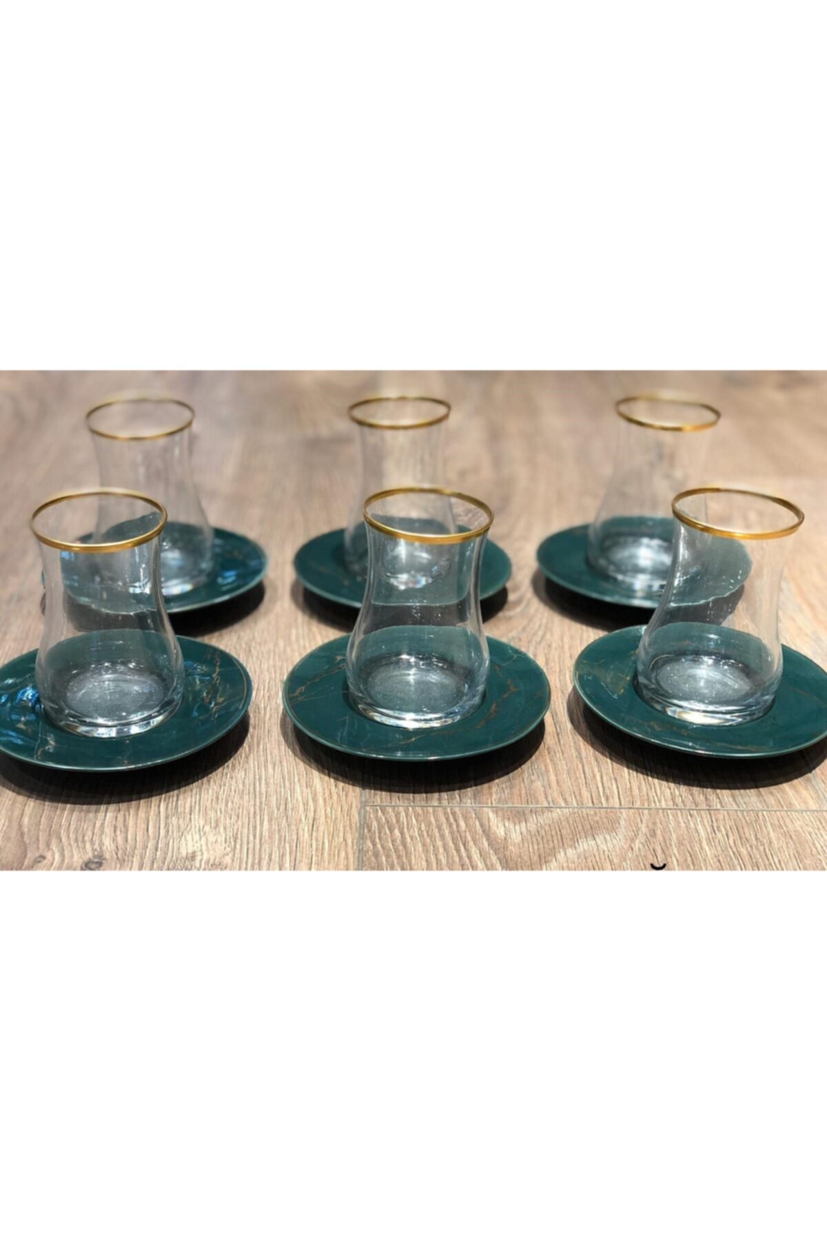KLC Yeşil Mermer Desen 6 Li Çay Tabagı