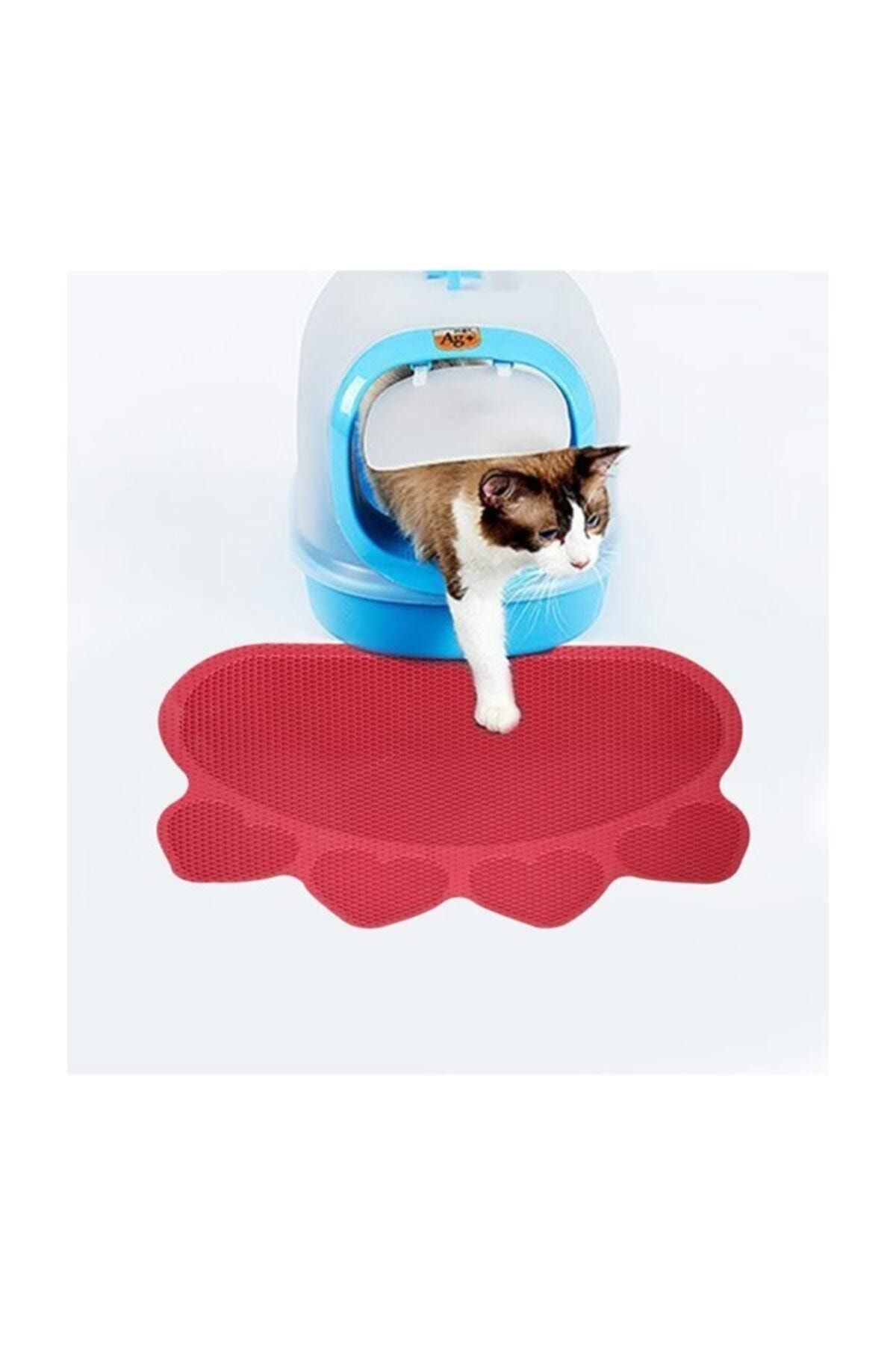 Gereksiz Şeyler Petek Kalpli Köpek Kedi Tuvalet Önü Paspası - 45x75 Cm Kırmızı Renk