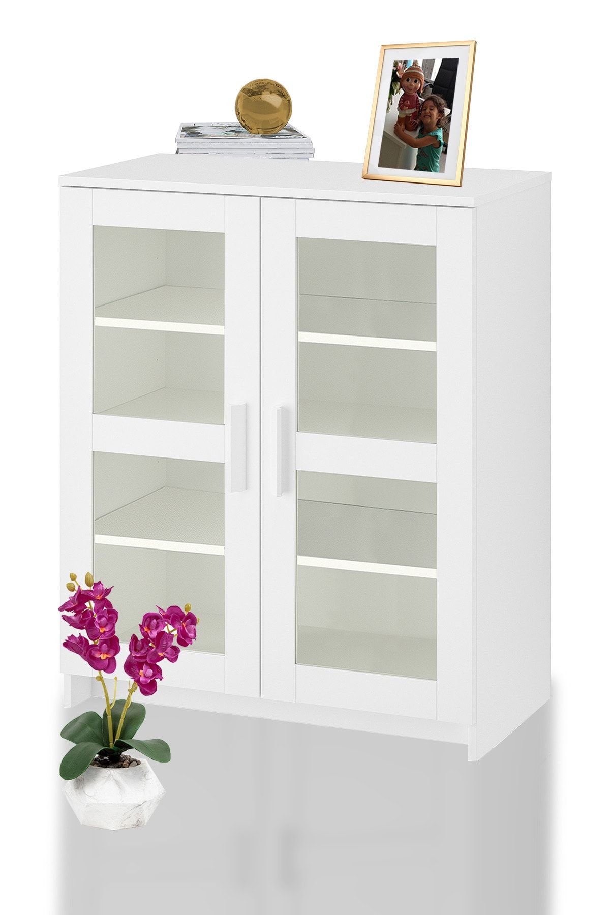 DEKOREX Kns-104-c Beyaz 2 Camlı Kapaklı Konsol