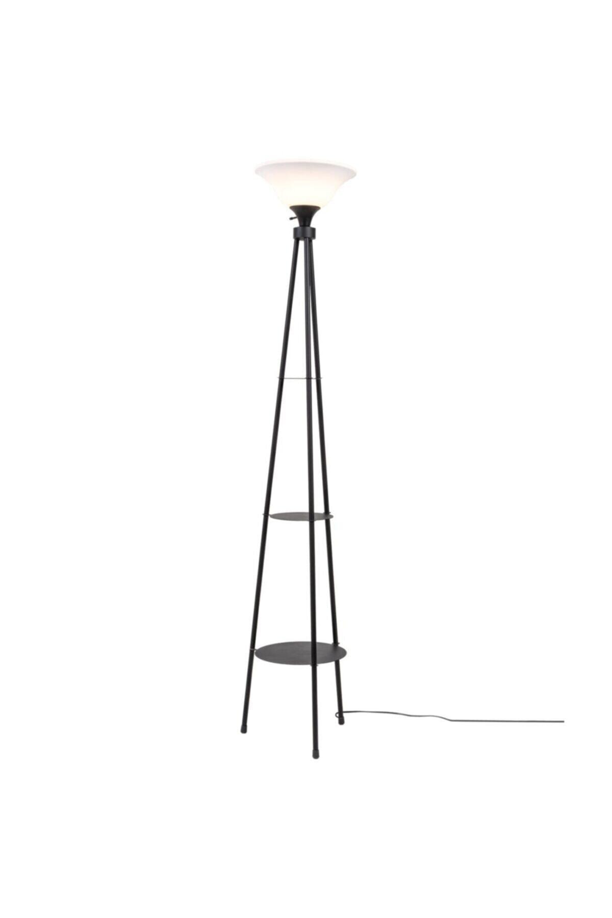 Bahar Tripod Raflı Metal Siyah Lambader 7071