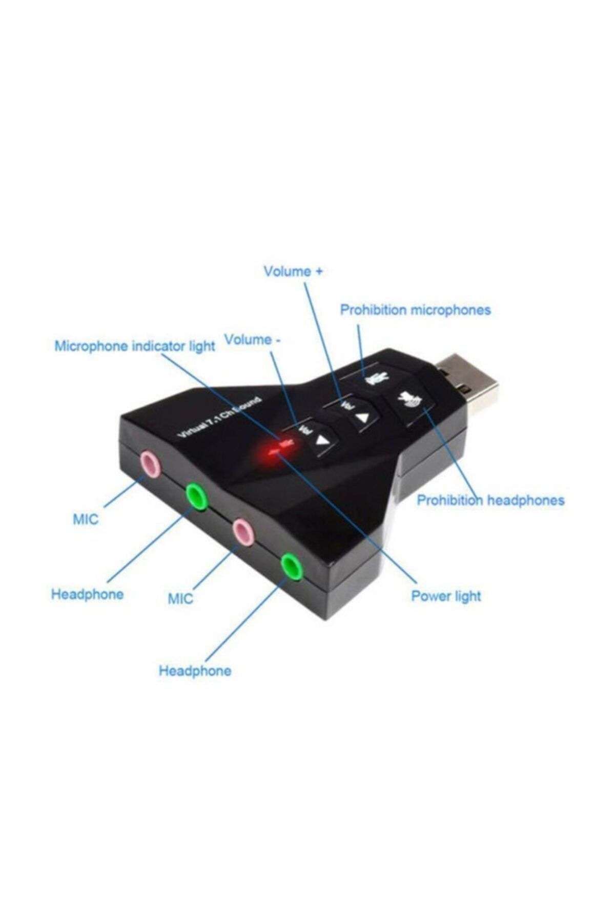 MAXGO 7.1 Usb Ses Kartı 7 Kanal Destekli Kablolu Çift Audıo Çevirici Dönüştürücü Haricı Mikrofonlu