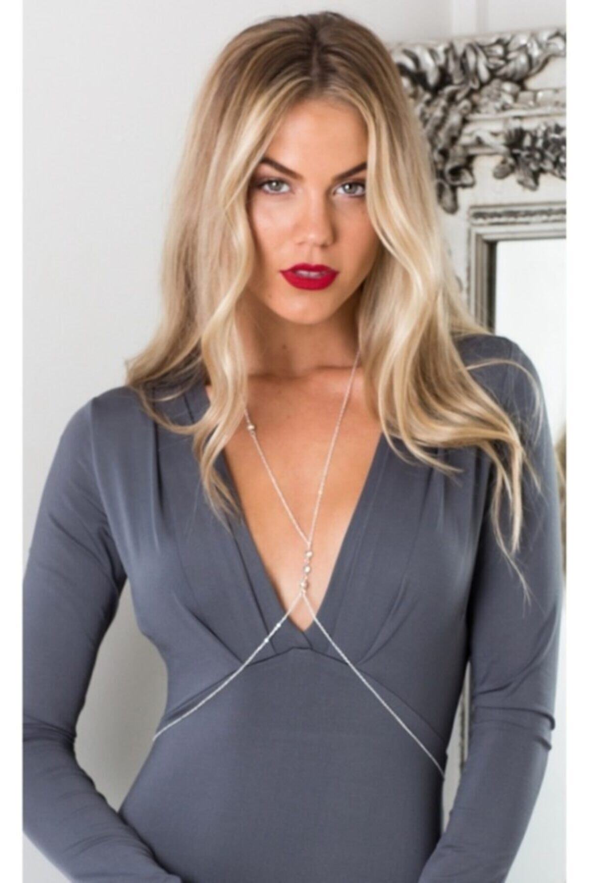 Hane14 Made For Love Taşlı Zincir Vücut Takısı Silver