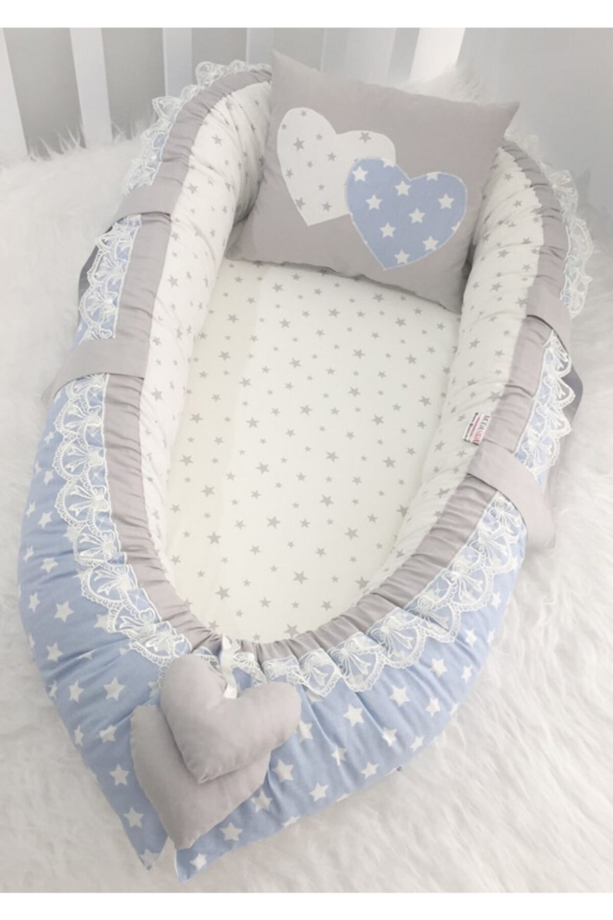 modastra Baby Nest Gri Yıldız Ve Mavi Tasarım Babynest Bebek Yuvası