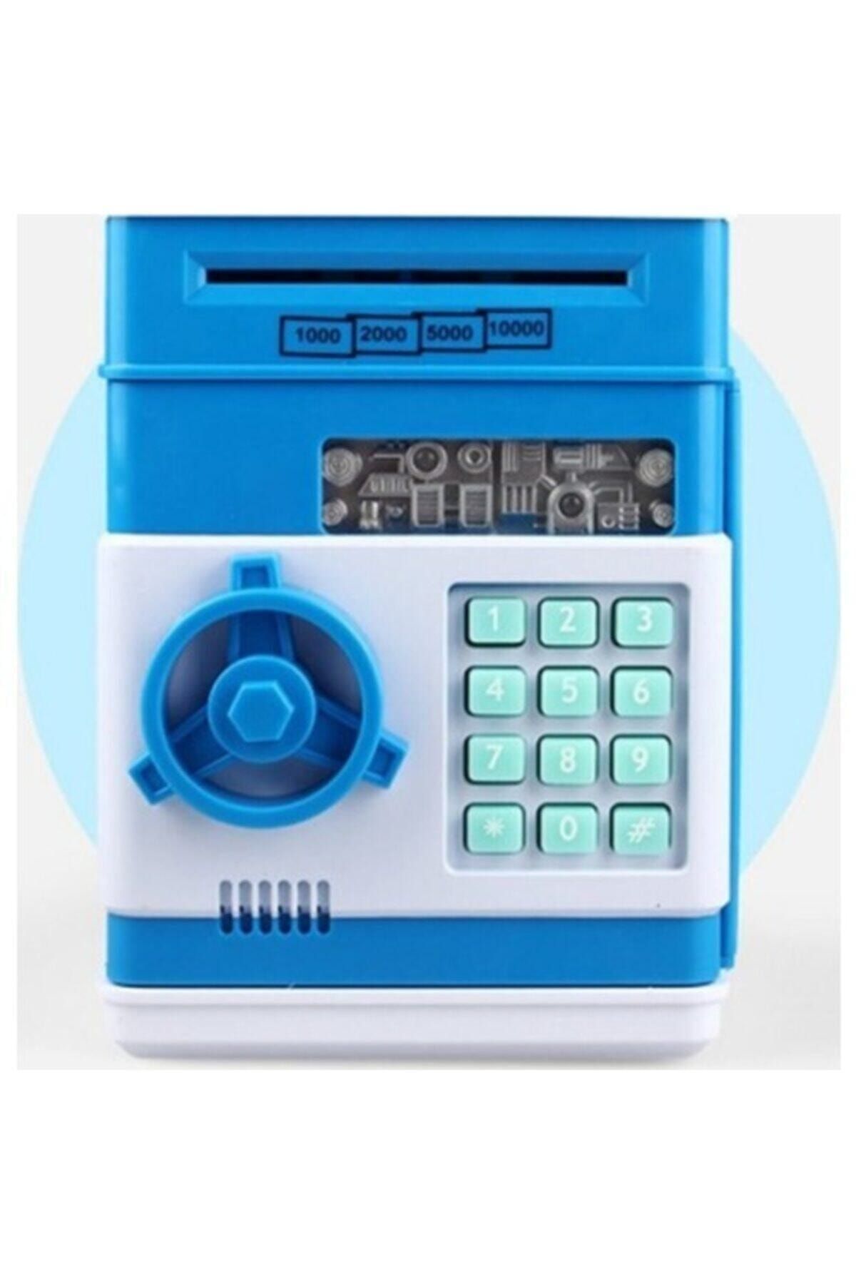 MOBGİFT Şifreli Otomatik Kağıt Para Alan Atm Kasa Kumbara Mavi