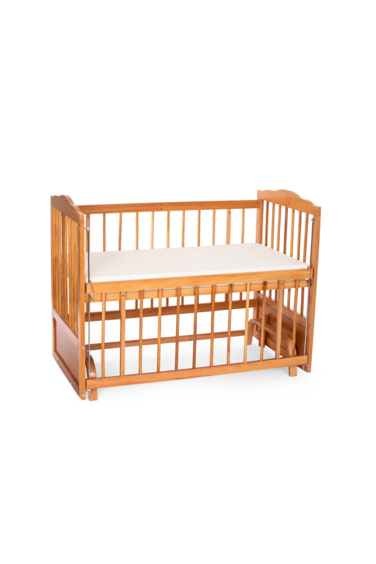 Heyner Ahşap Beşik Anne Yanı Beşik Sallanır Beşik Tekerlekli Beşik Meşe 60x120 + Yatak + Tekerlekli