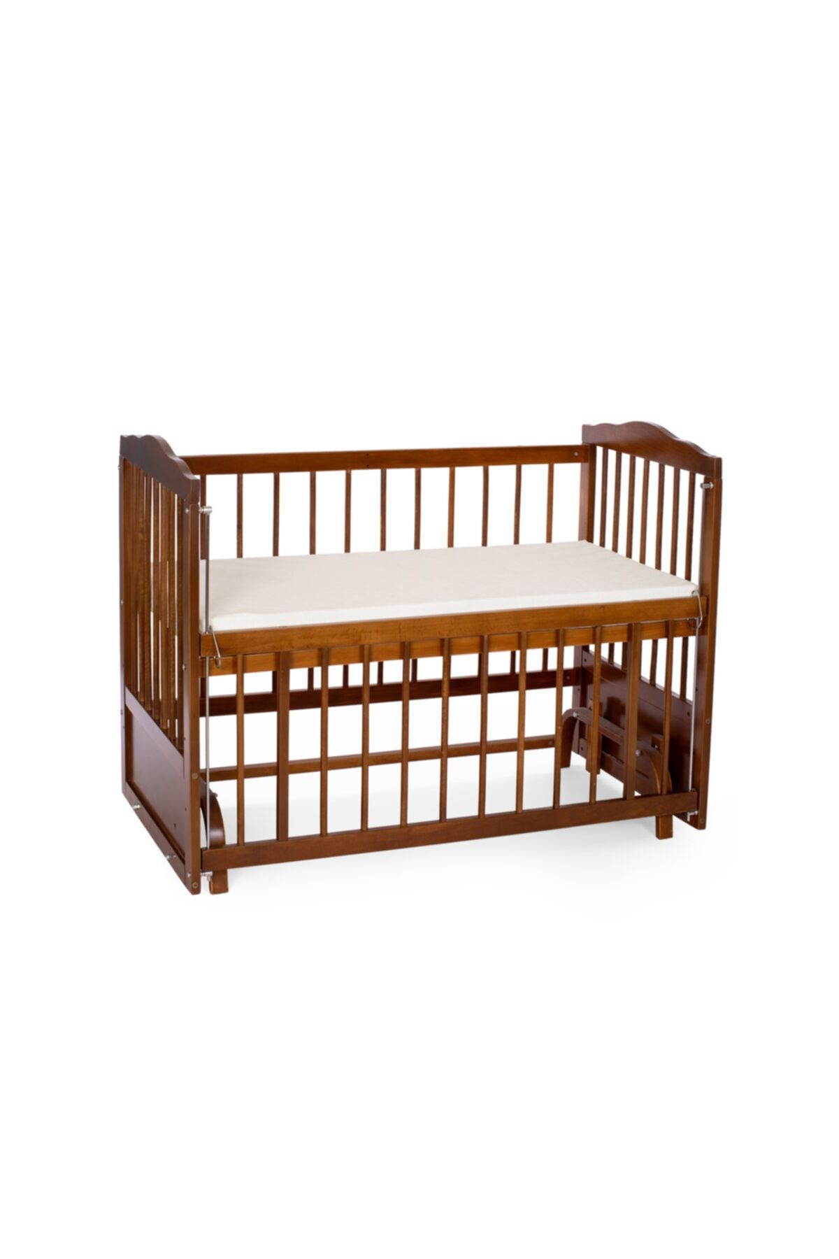 Heyner Ahşap Beşik Anne Yanı Beşik Sallanır Beşik Tekerlekli Beşik Ceviz 60x120 + Yatak + Tekerlekli