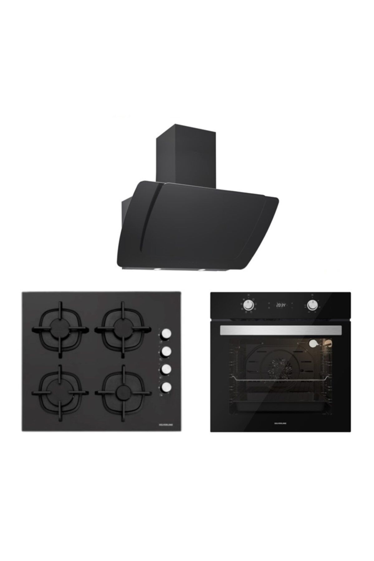 Silverline Siyah Cam Ankastre Set 5 Yıl Garanti (3373 Misto 60+cs5343b01+bo6504b01)
