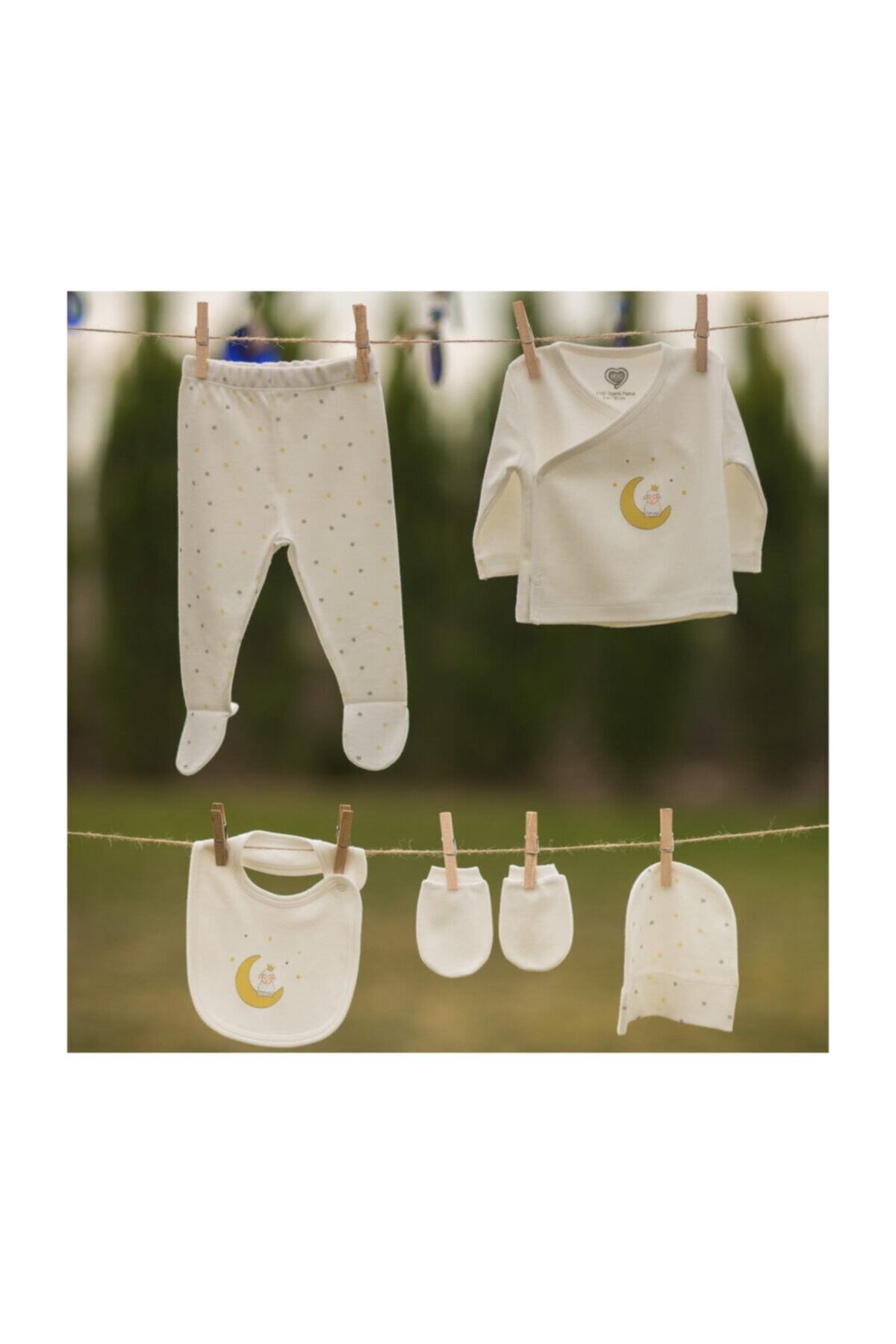 Hug By Organic Unisex Bebek Ekru 5'li Hastane Çıkış Seti %100 Organik Pamuk