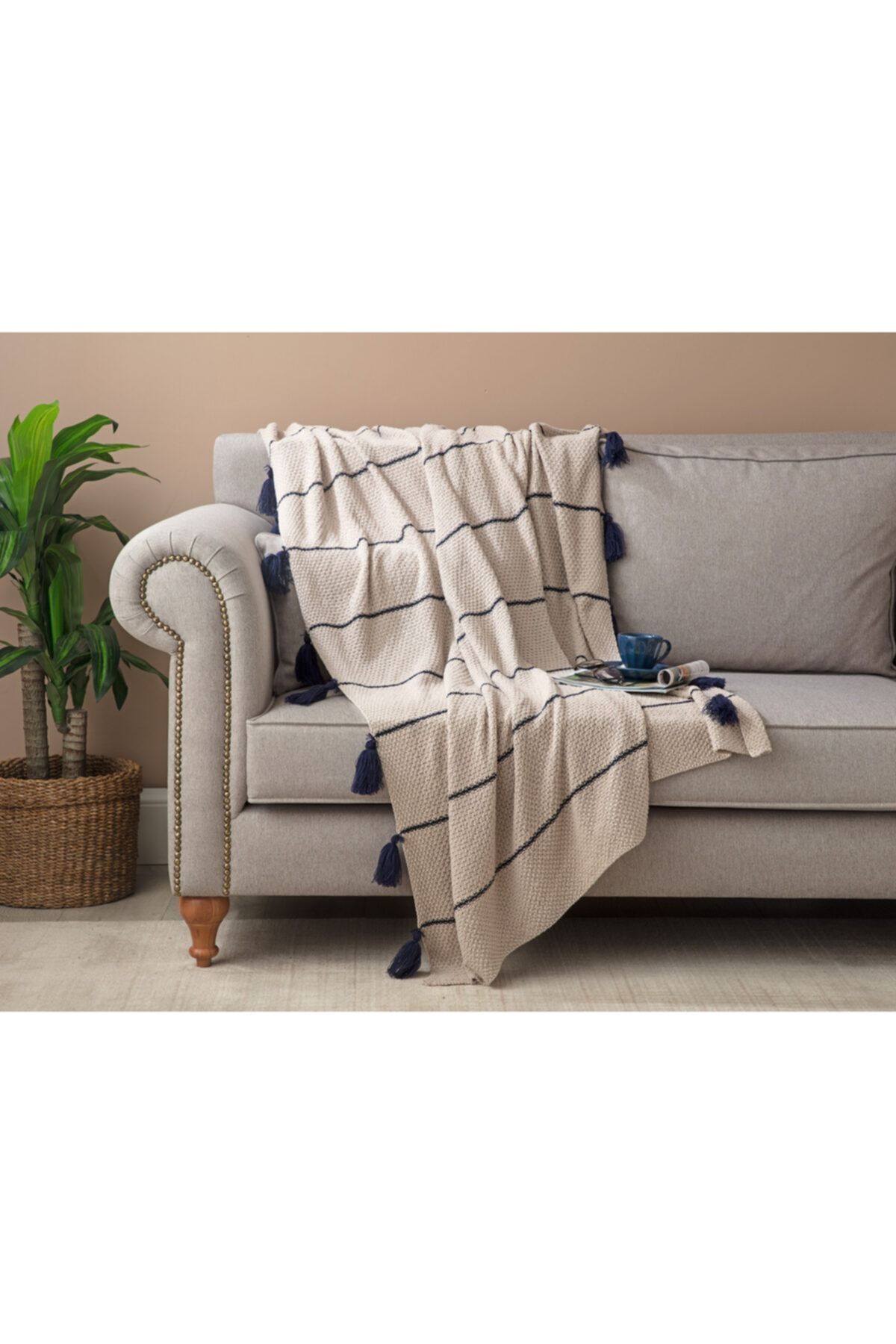 madame coco raina koltuk sali bej lacivert 130x170 cm fiyati yorumlari trendyol
