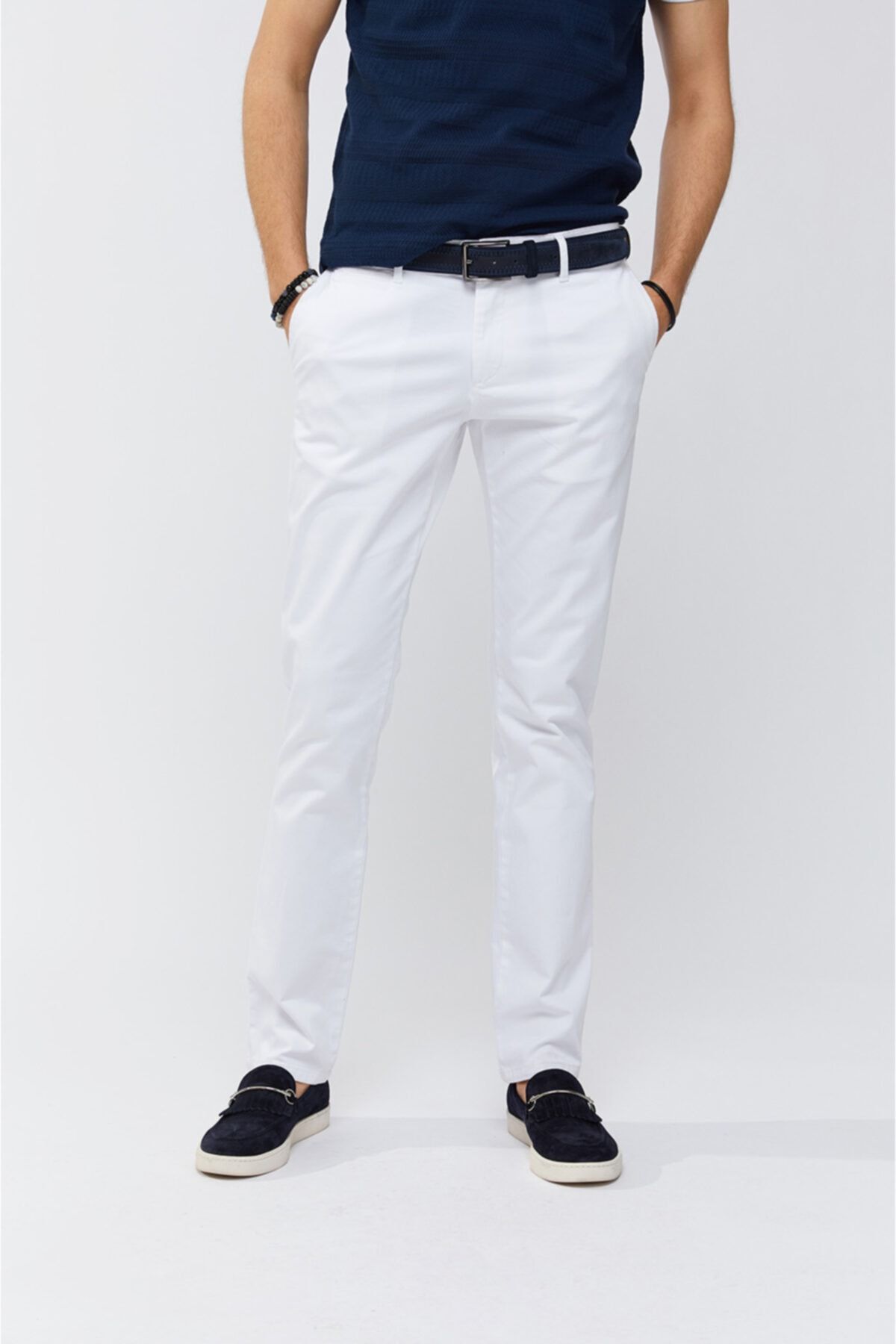 Erkek Beyaz Yandan Cepli Düz Slim Fit Pantolon A91b3556