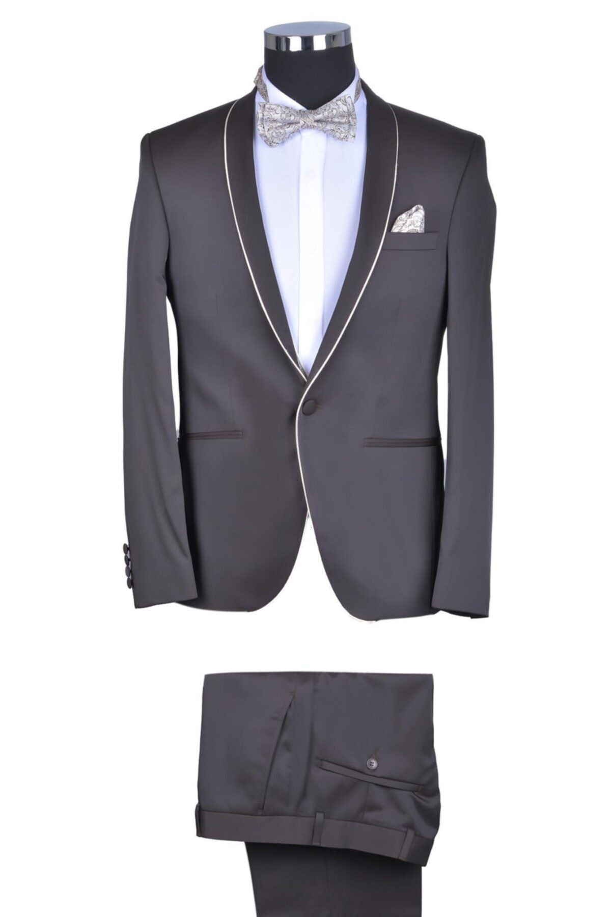 BAGGI Slim Fit Düz Yelekli Smokin Kahve