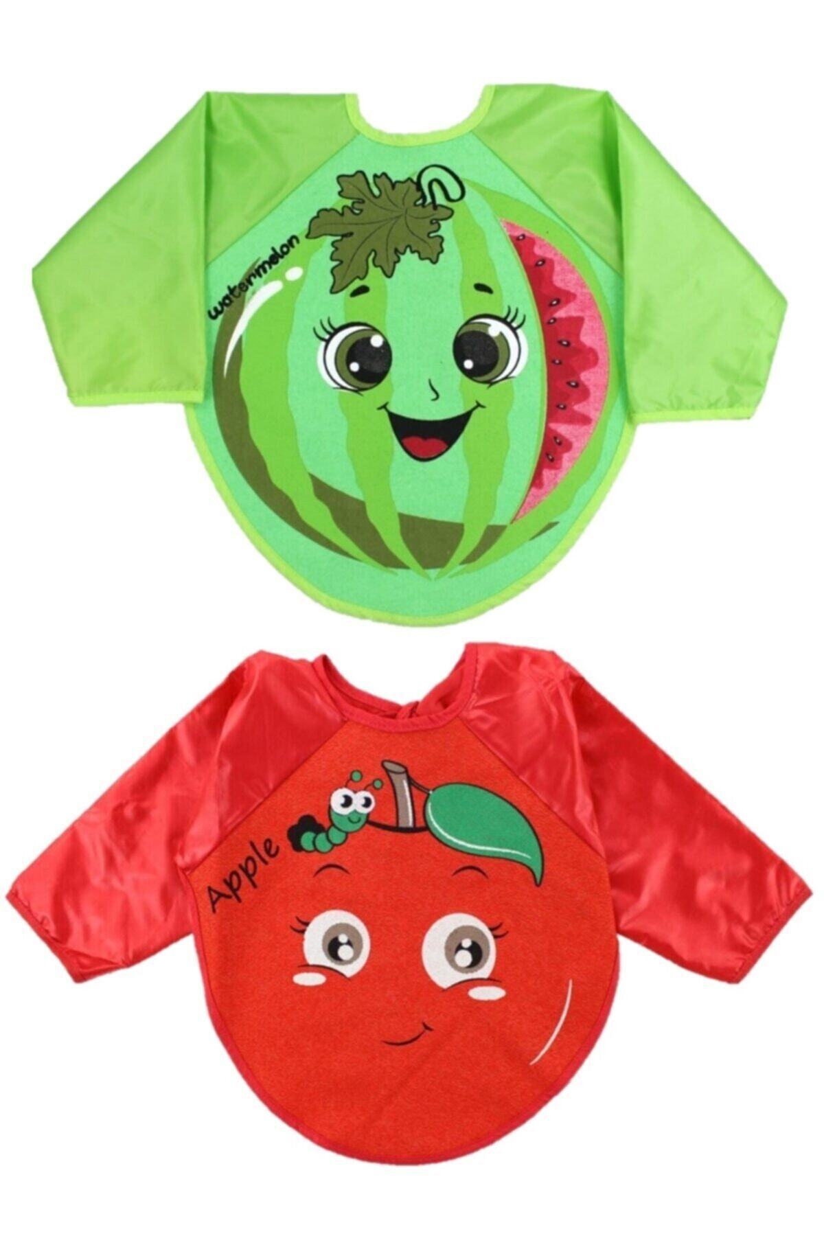 Malkoç 2 Adet Su Geçirmez Karpuz Elma Desen Bebek Mama Önlüğü 6-24 Ay