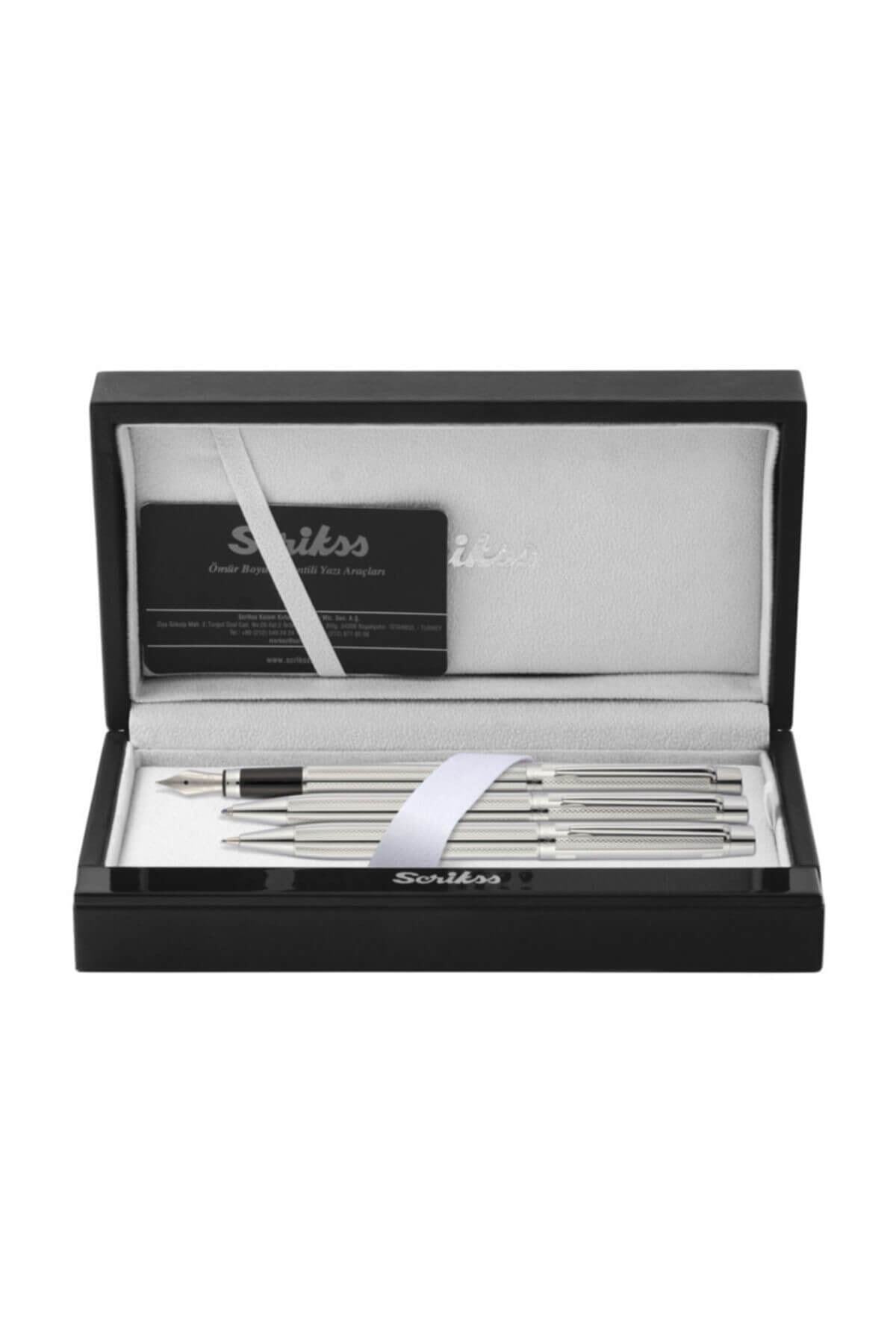 Scrikss 722w Balıksırtı Desen Krom 3lü Kalem Seti