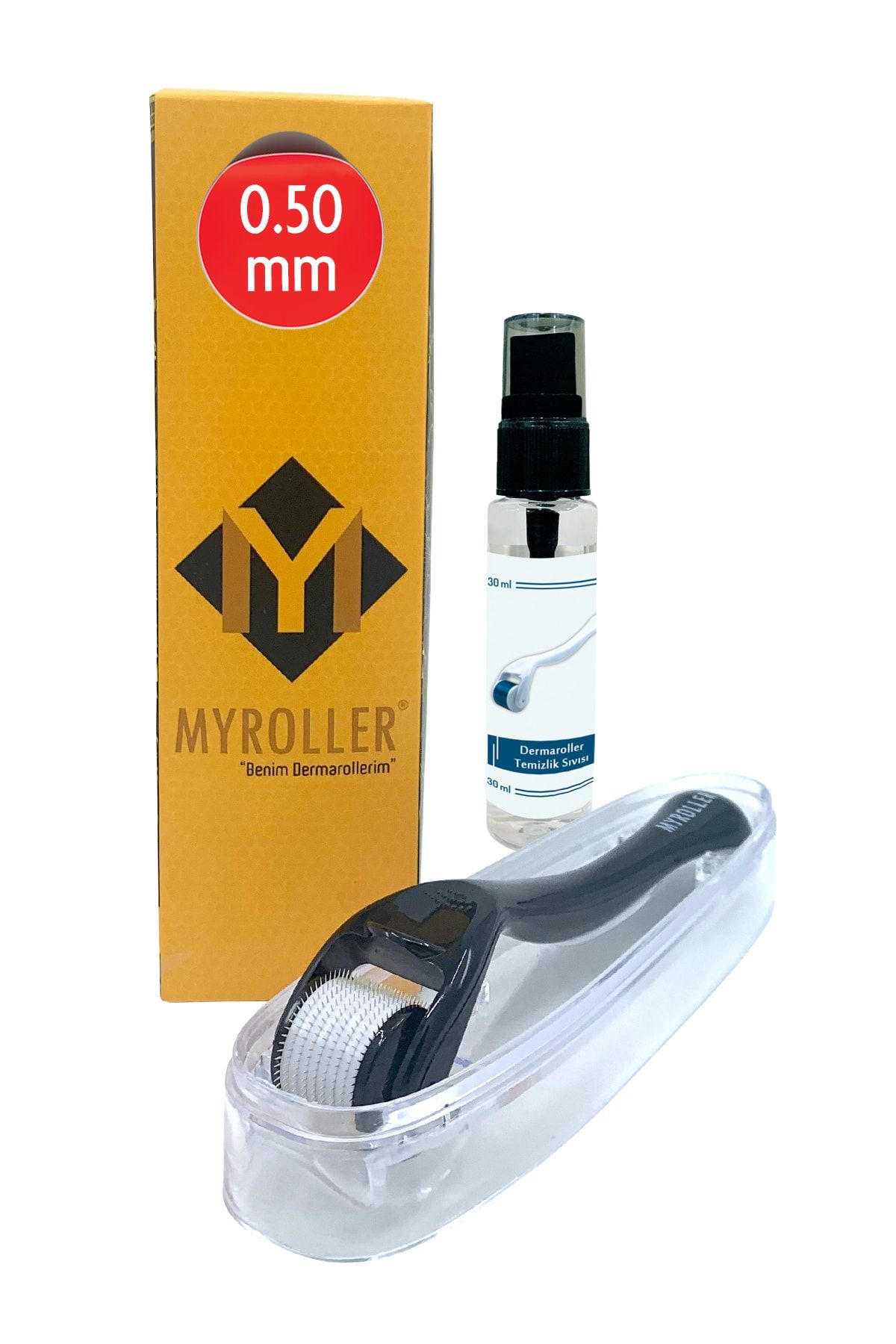 Myroller Dermaroller 0.50mm + Dezenfektan Hediye Titanyum 540 İğneli Saç Cilt Göz Yüz Vücut Derma Roller