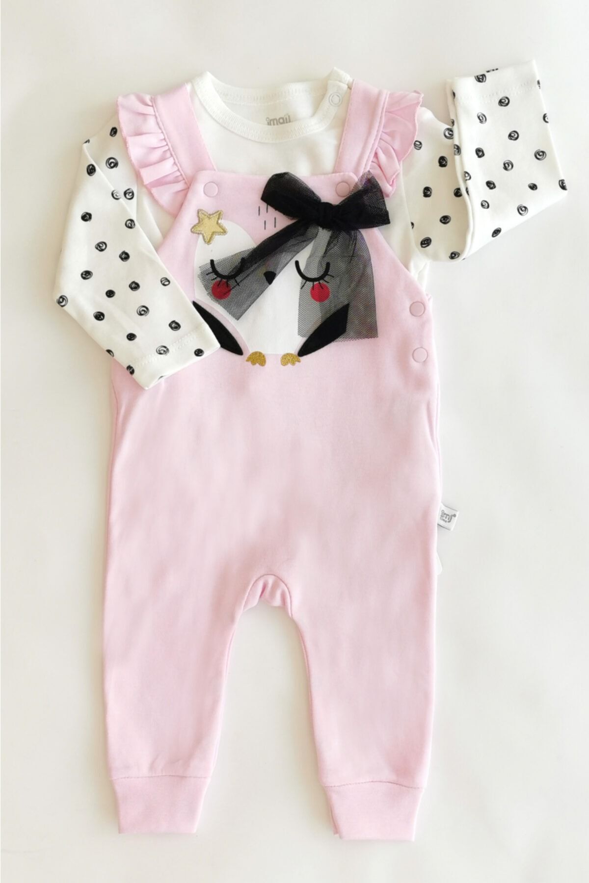 bubebek Kız Bebek Star Owl Kız 2 Li  Salopet Takım