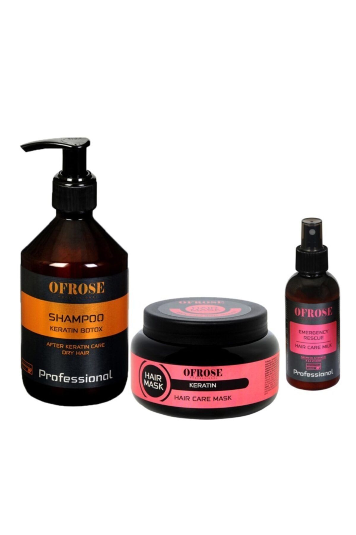 OFROSE Keratin & Botox Şampuan 400 ml + Keratin Saç Bakım Maskesi 250 ml + Saç Bakım Sütü 150 ml